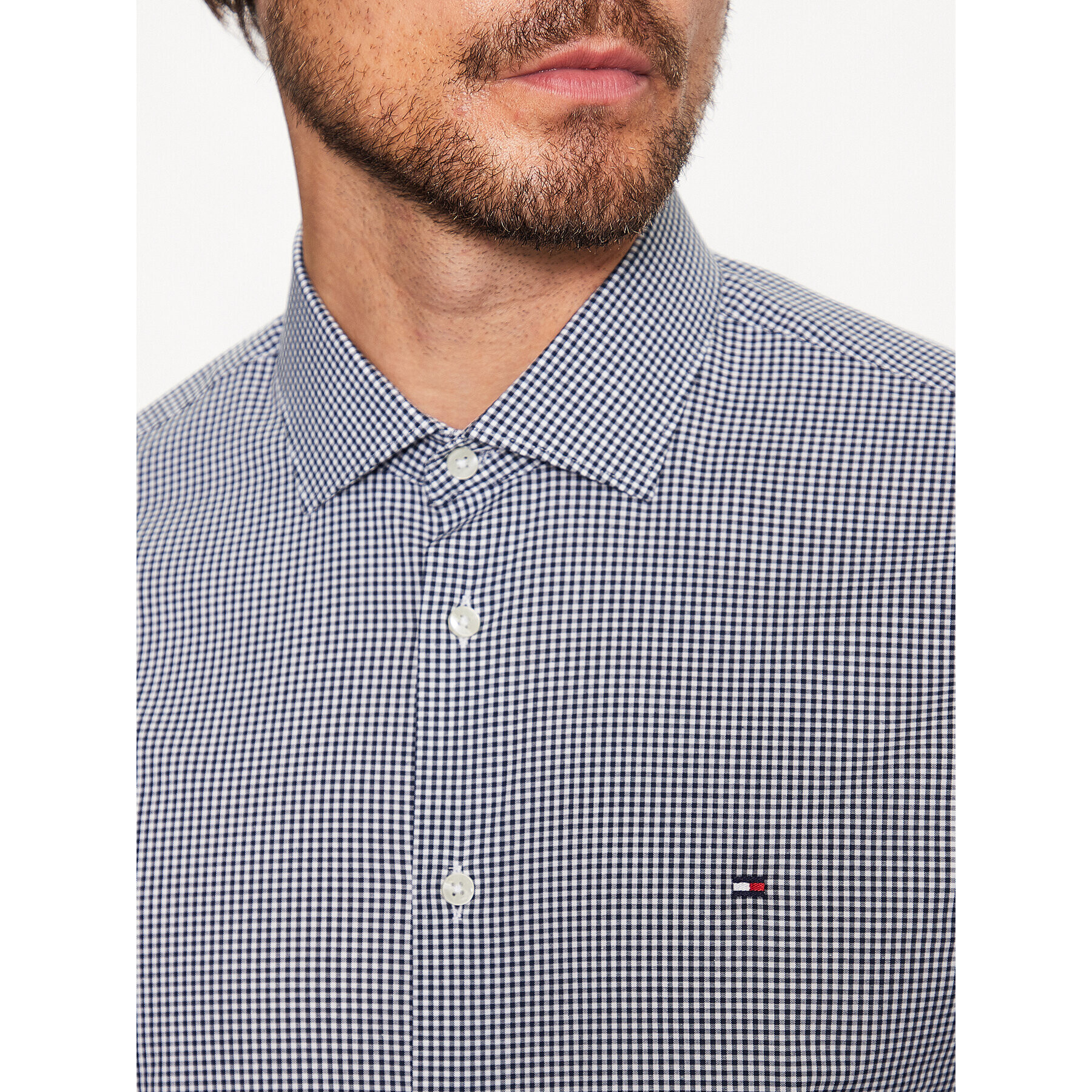 Tommy Hilfiger Košile Mini Gingham MW0MW31845 Tmavomodrá Slim Fit - Pepit.cz