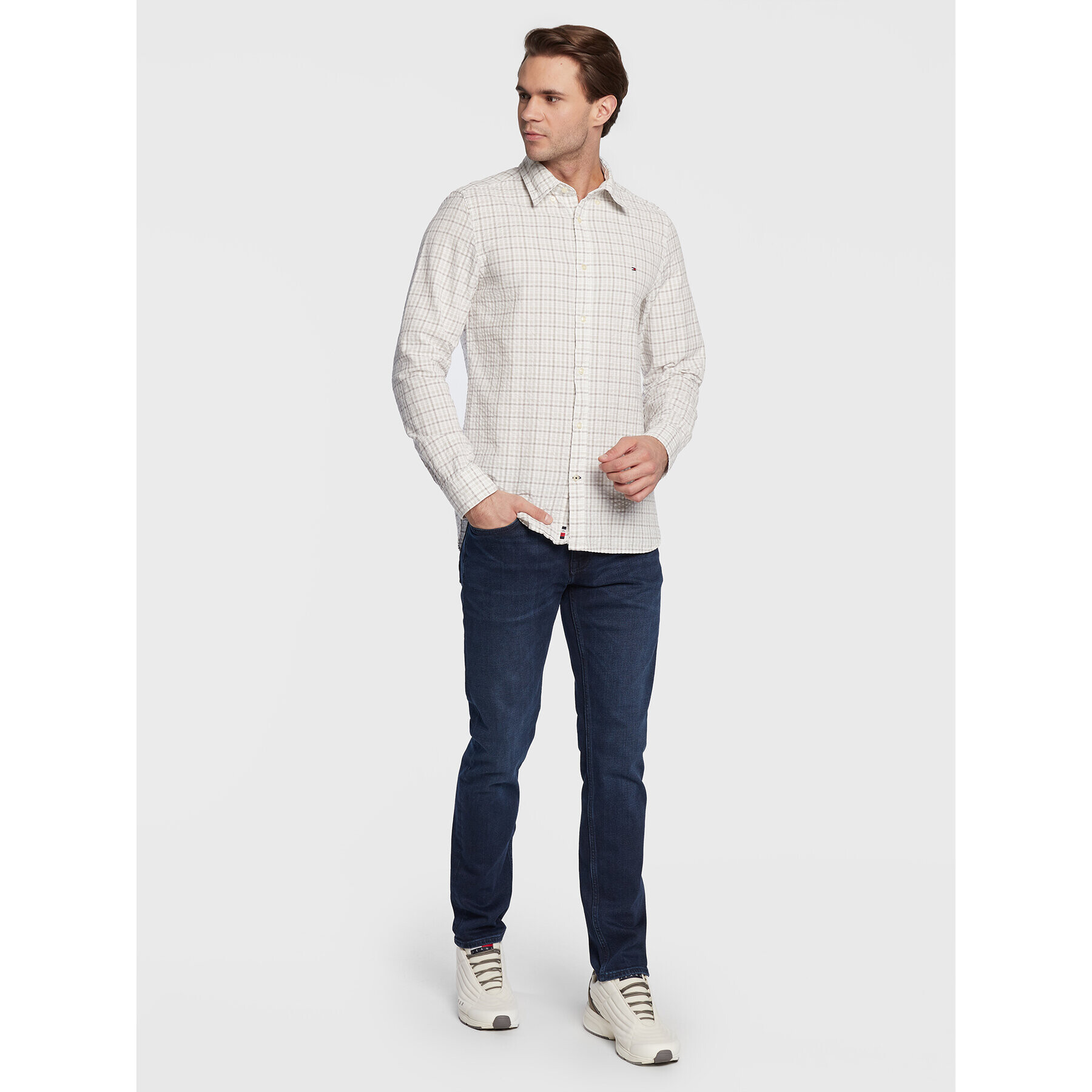 Tommy Hilfiger Košile Multi Gingham MW0MW28326 Béžová Slim Fit - Pepit.cz