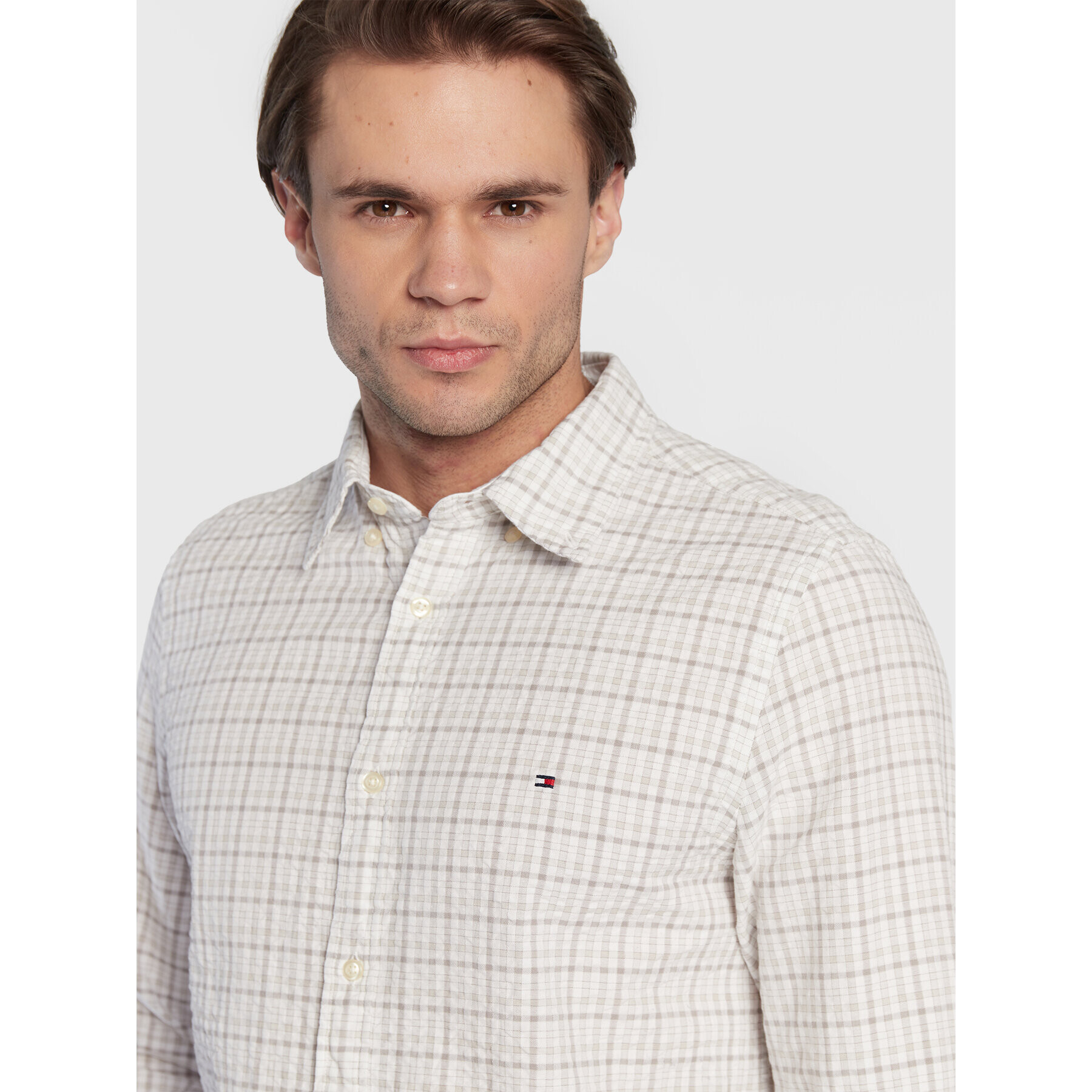 Tommy Hilfiger Košile Multi Gingham MW0MW28326 Béžová Slim Fit - Pepit.cz