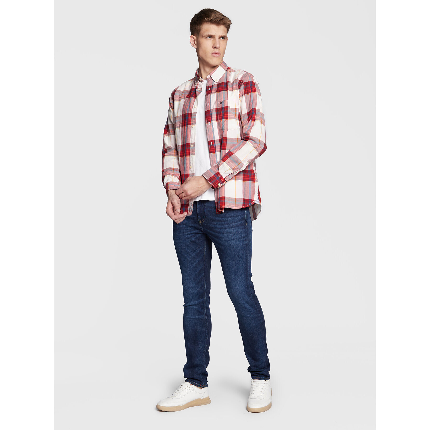 Tommy Hilfiger Košile Natural MW0MW29157 Červená Regular Fit - Pepit.cz