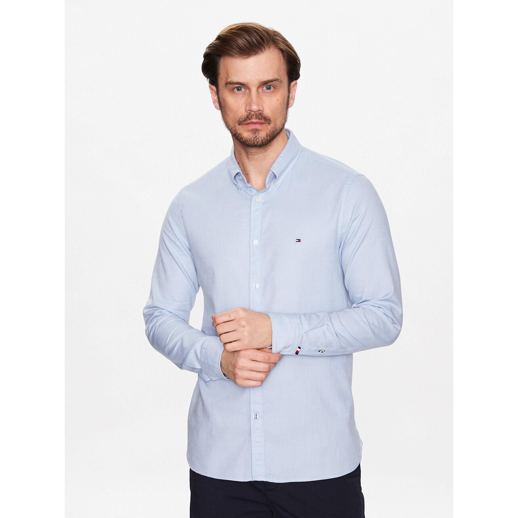 Tommy Hilfiger Košile Natural MW0MW30687 Modrá Slim Fit - Pepit.cz