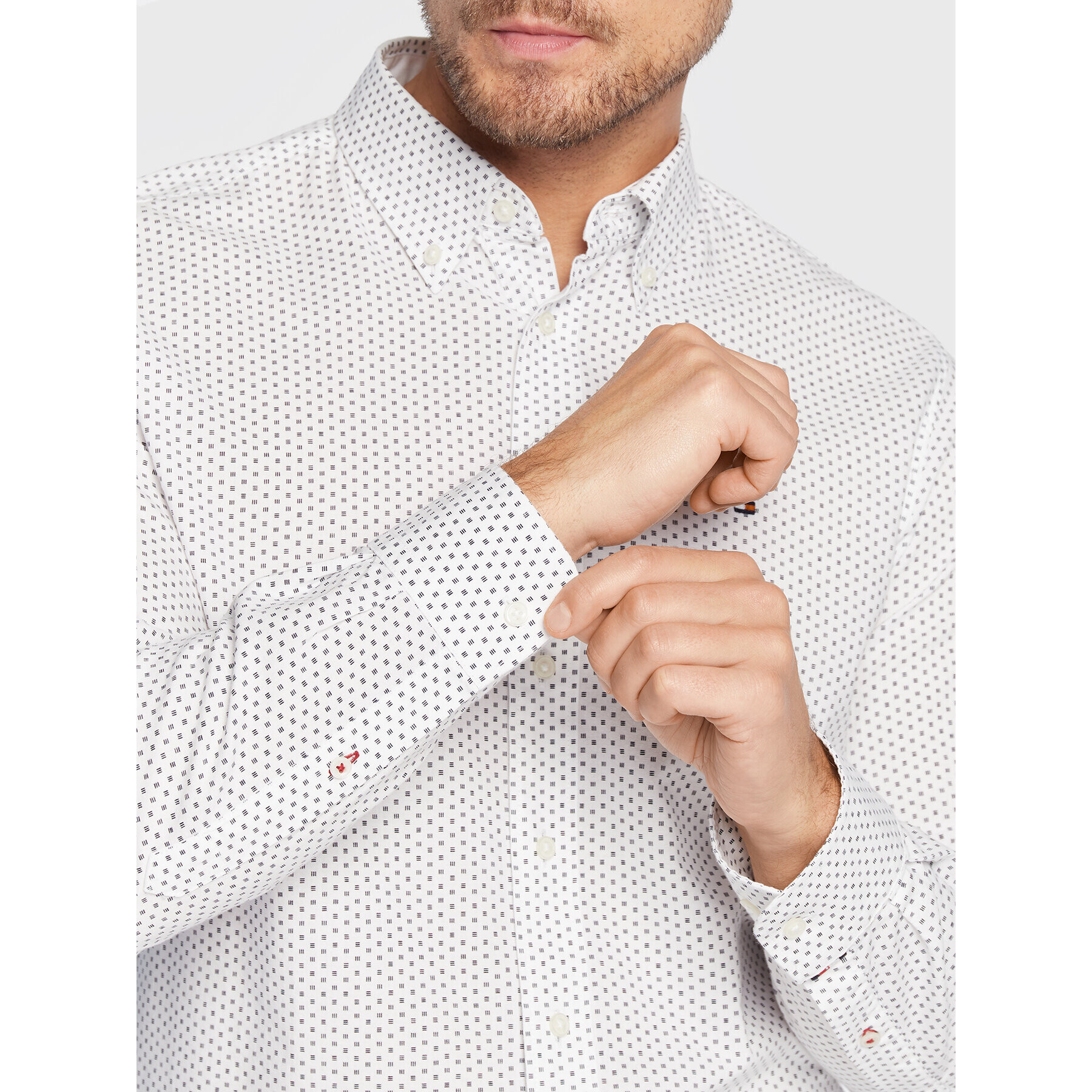 Tommy Hilfiger Košile Oxford Mini Print MW0MW28317 Bílá Regular Fit - Pepit.cz