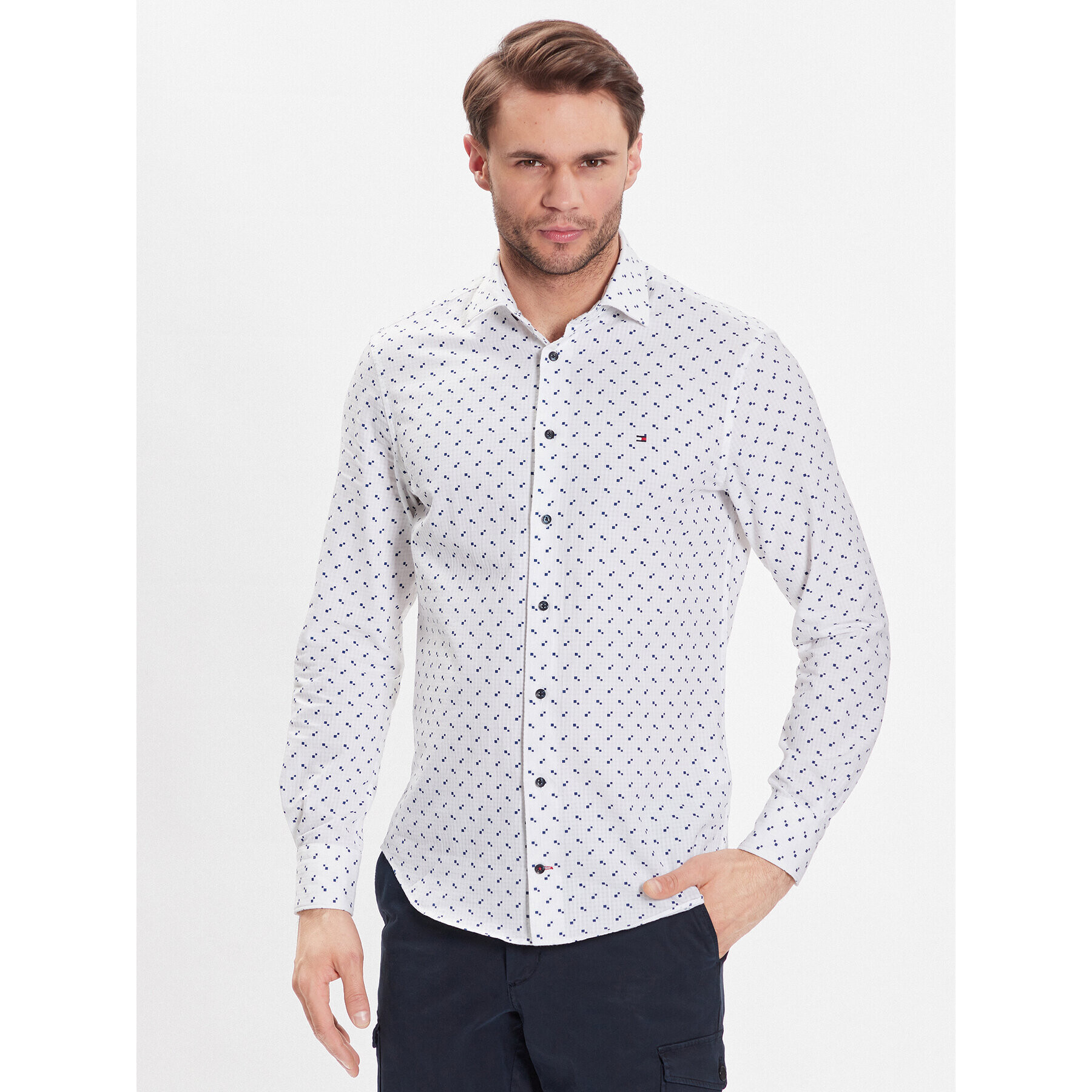 Tommy Hilfiger Košile Seersucker Print MW0MW30577 Bílá Regular Fit - Pepit.cz