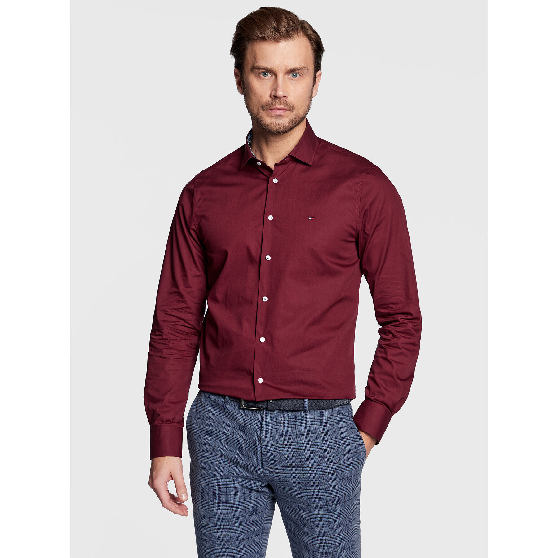 Tommy Hilfiger Košile Solid MW0MW29136 Bordó Slim Fit - Pepit.cz