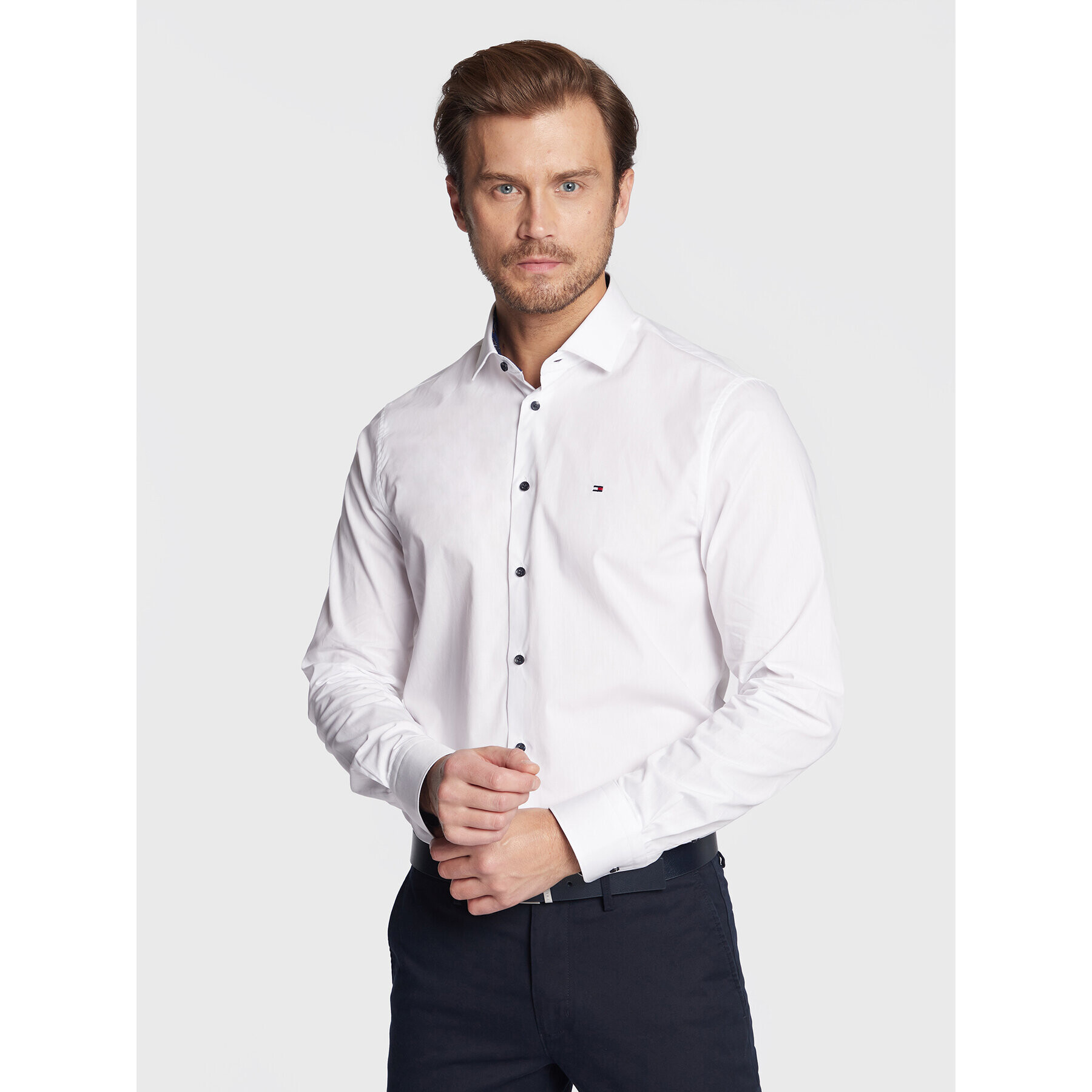 Tommy Hilfiger Košile Solid Poplin MW0MW28395 Bílá Slim Fit - Pepit.cz