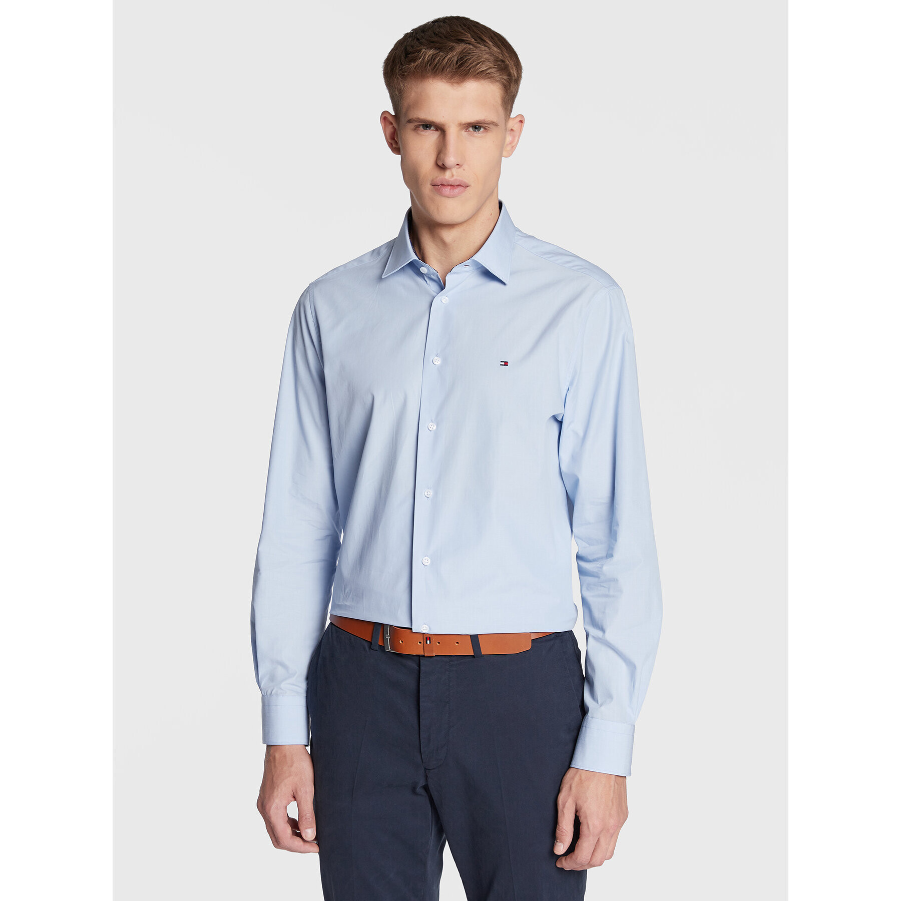 Tommy Hilfiger Košile Solid Poplin MW0MW28495 Modrá Regular Fit - Pepit.cz