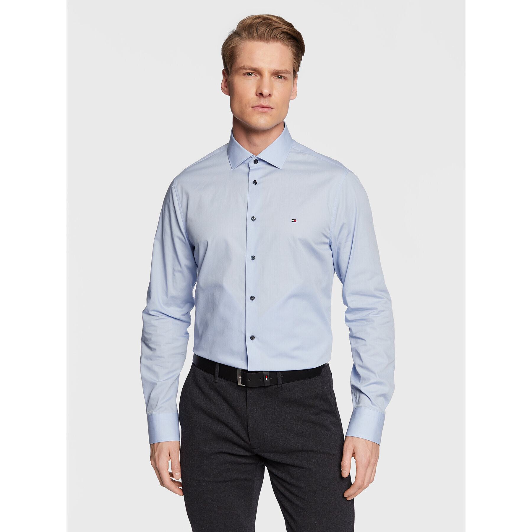 Tommy Hilfiger Košile Solid Poplin MW0MW29136 Modrá Slim Fit - Pepit.cz