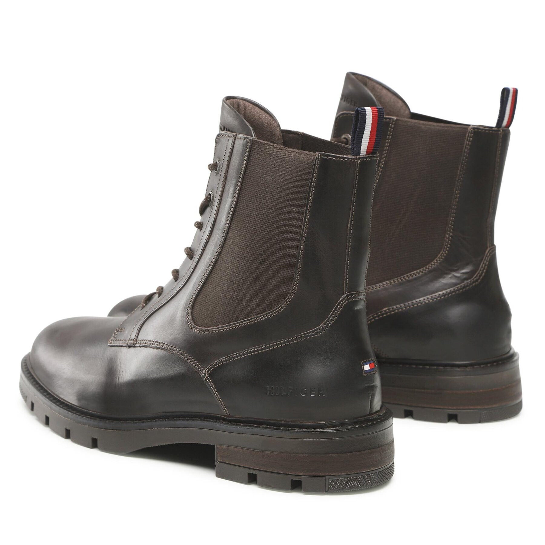 Tommy Hilfiger Kotníková obuv s elastickým prvkem Hilfiger Lth Lace Up Chel Boot FM0FM04204 Hnědá - Pepit.cz