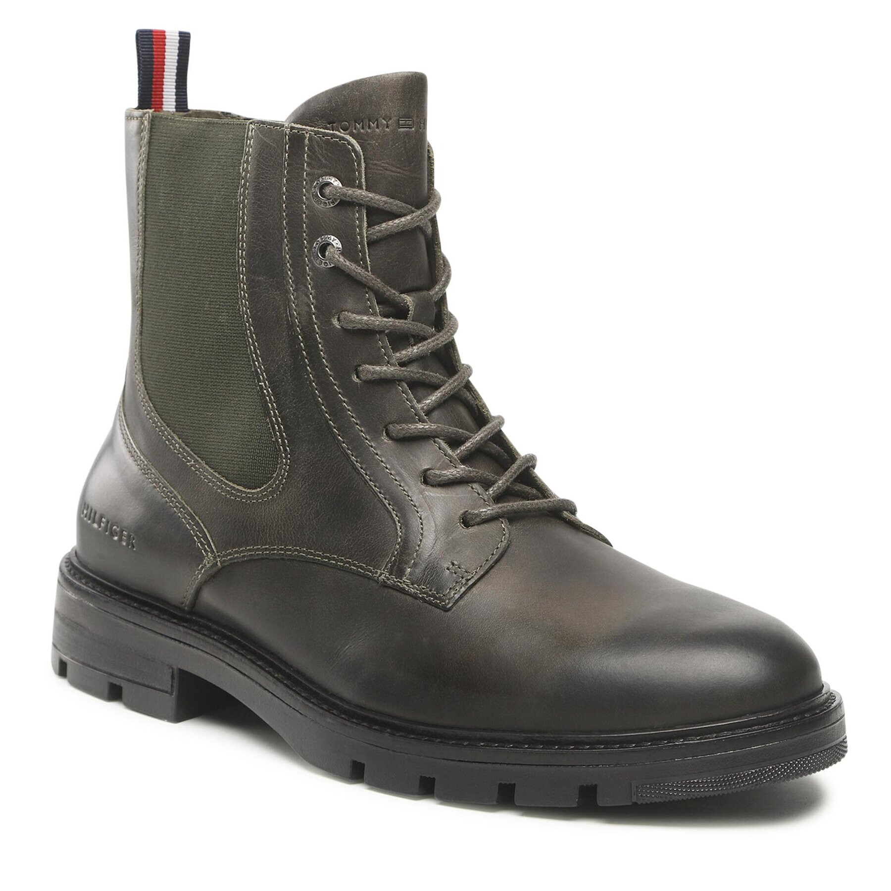 Tommy Hilfiger Kotníková obuv s elastickým prvkem Lth Up Chel Boot FM0FM04204 Zelená - Pepit.cz