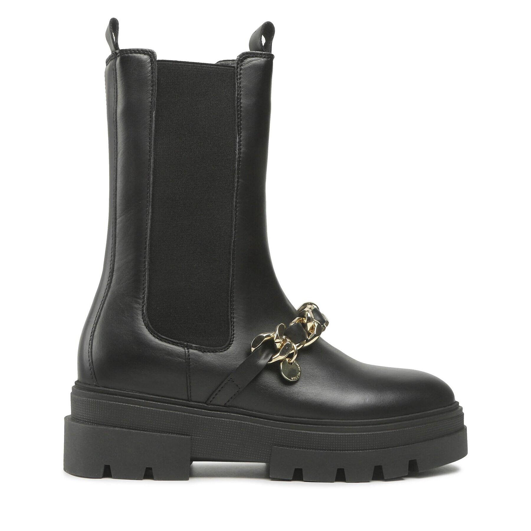 Tommy Hilfiger Kotníková obuv s elastickým prvkem Monochromatic Chelsea Boot Chain FW0FW07046 Černá - Pepit.cz