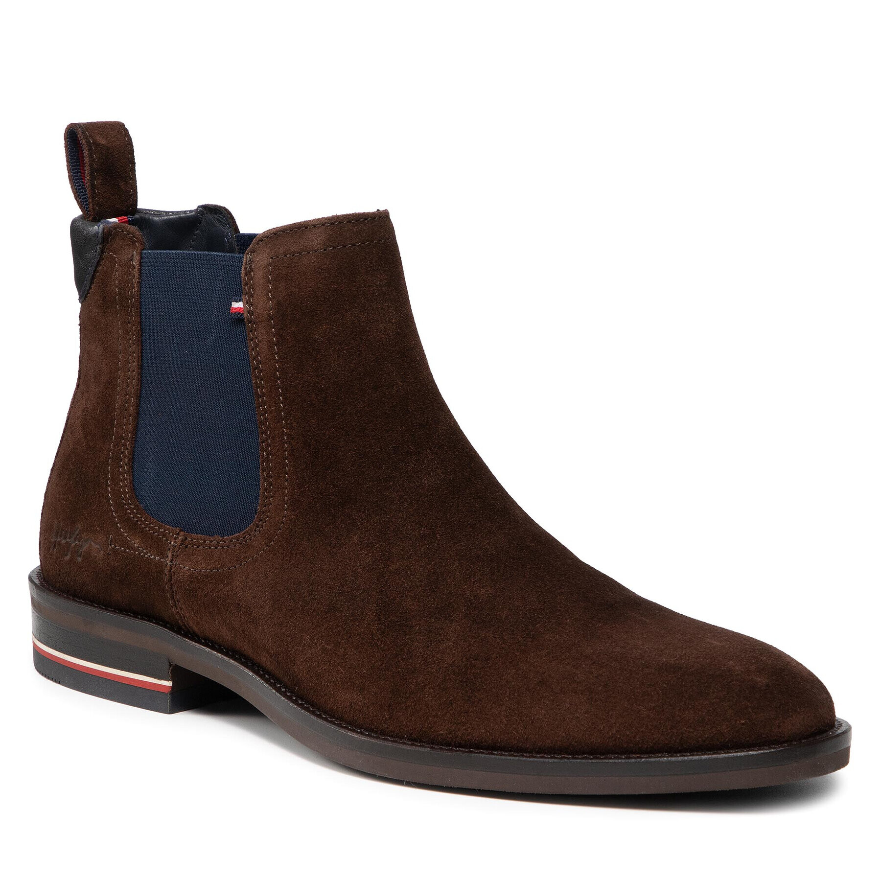 Tommy Hilfiger Kotníková obuv s elastickým prvkem Signature Hilfiger Suede Chelsea FM0FM03795 Hnědá - Pepit.cz