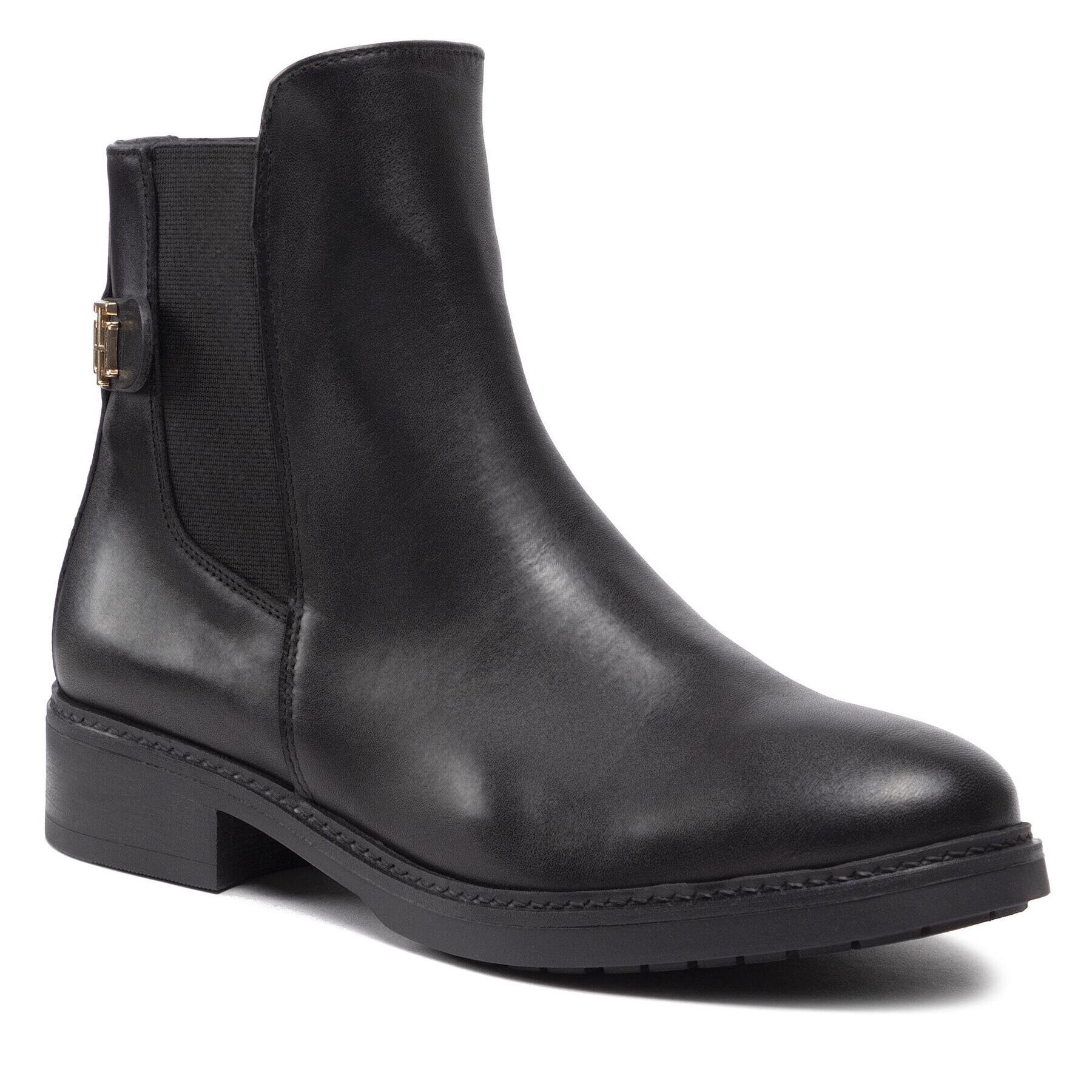 Tommy Hilfiger Kotníková obuv s elastickým prvkem Th Leather Flat Boot FW0FW06749 Černá - Pepit.cz