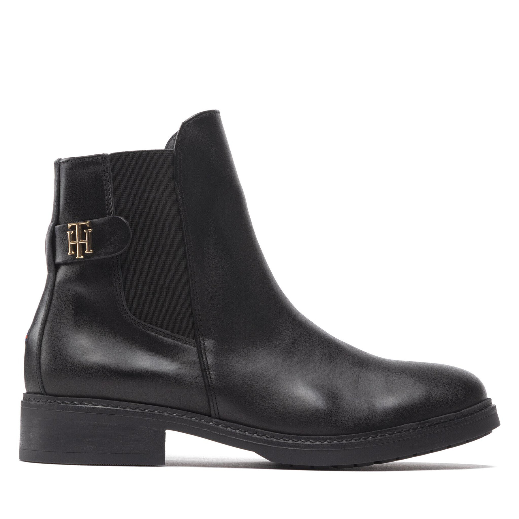 Tommy Hilfiger Kotníková obuv s elastickým prvkem Th Leather Flat Boot FW0FW06749 Černá - Pepit.cz