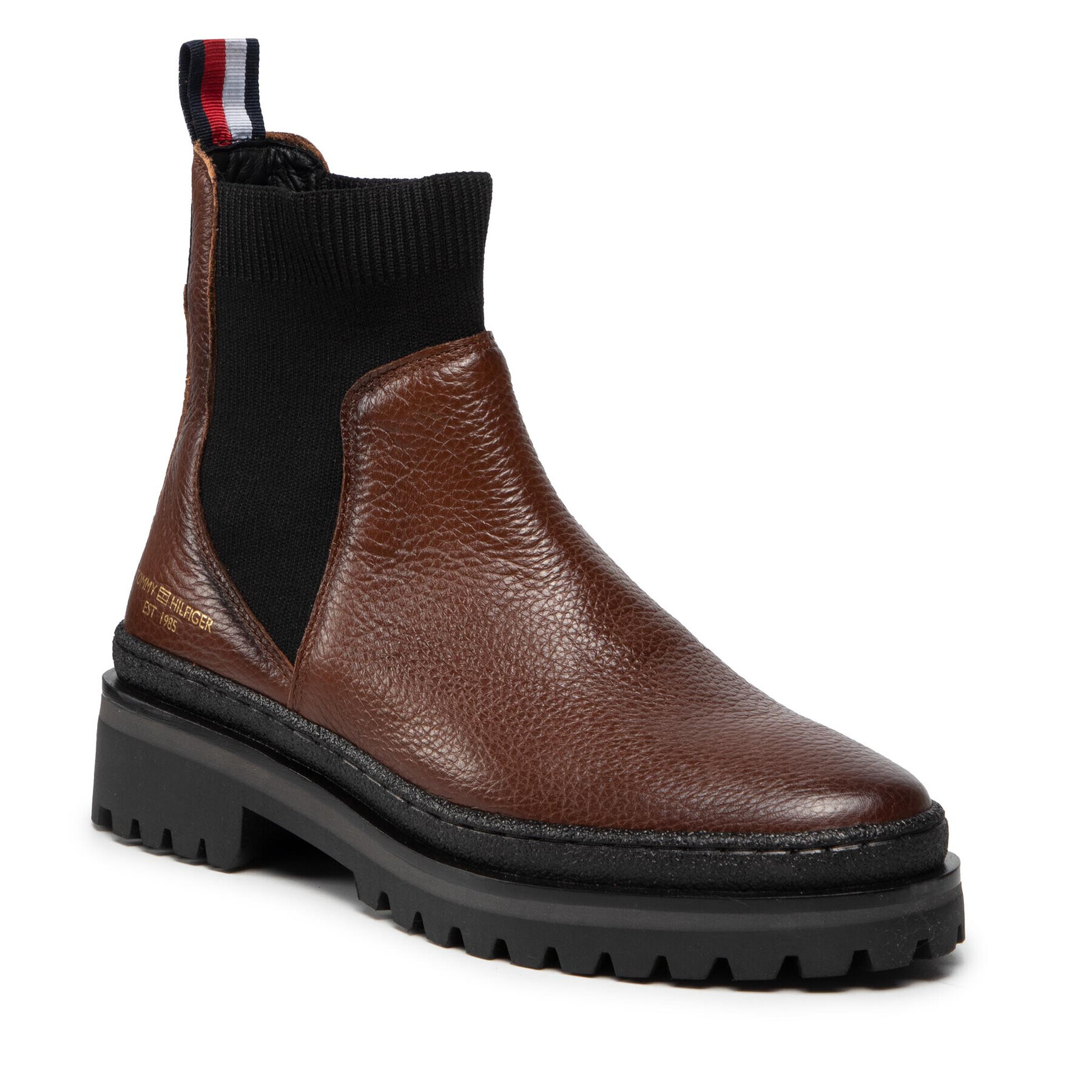 Tommy Hilfiger Kotníková obuv s elastickým prvkem Th Outdoor Knit Flat Boot FW0FW06001 Hnědá - Pepit.cz