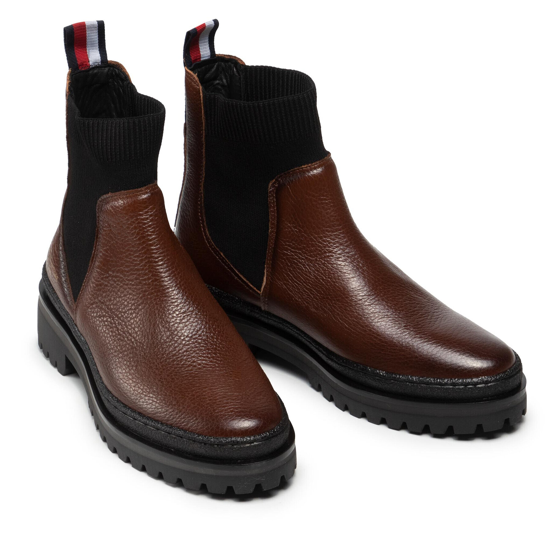 Tommy Hilfiger Kotníková obuv s elastickým prvkem Th Outdoor Knit Flat Boot FW0FW06001 Hnědá - Pepit.cz