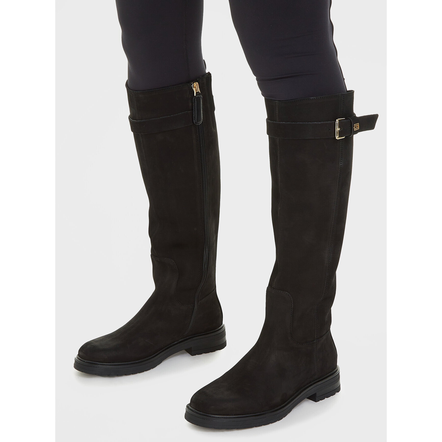 Tommy Hilfiger Kozačky Essential Nubuck Belt Longboot FW0FW07656 Černá - Pepit.cz