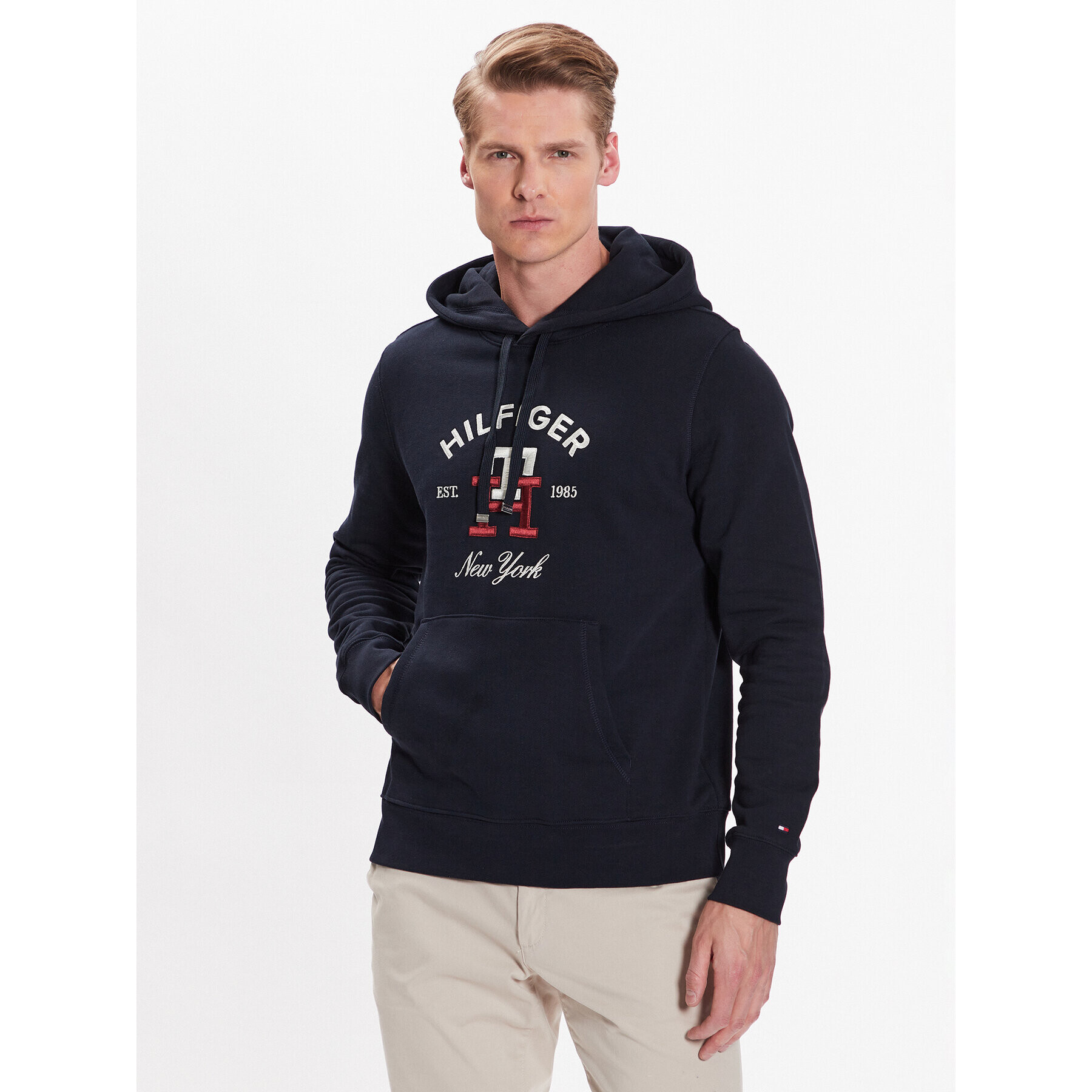 Tommy Hilfiger Mikina Curved Monogram MW0MW30017 Tmavomodrá Regular Fit - Pepit.cz