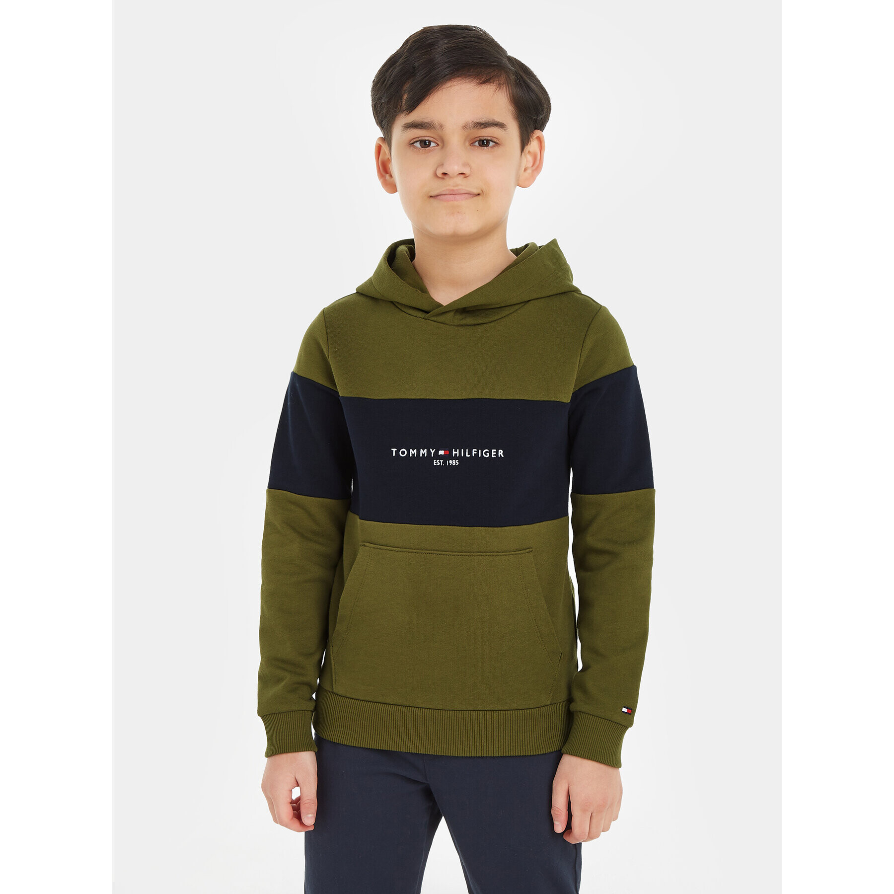 Tommy Hilfiger Mikina Essential Colorblock KB0KB08385 S Zelená Regular Fit - Pepit.cz