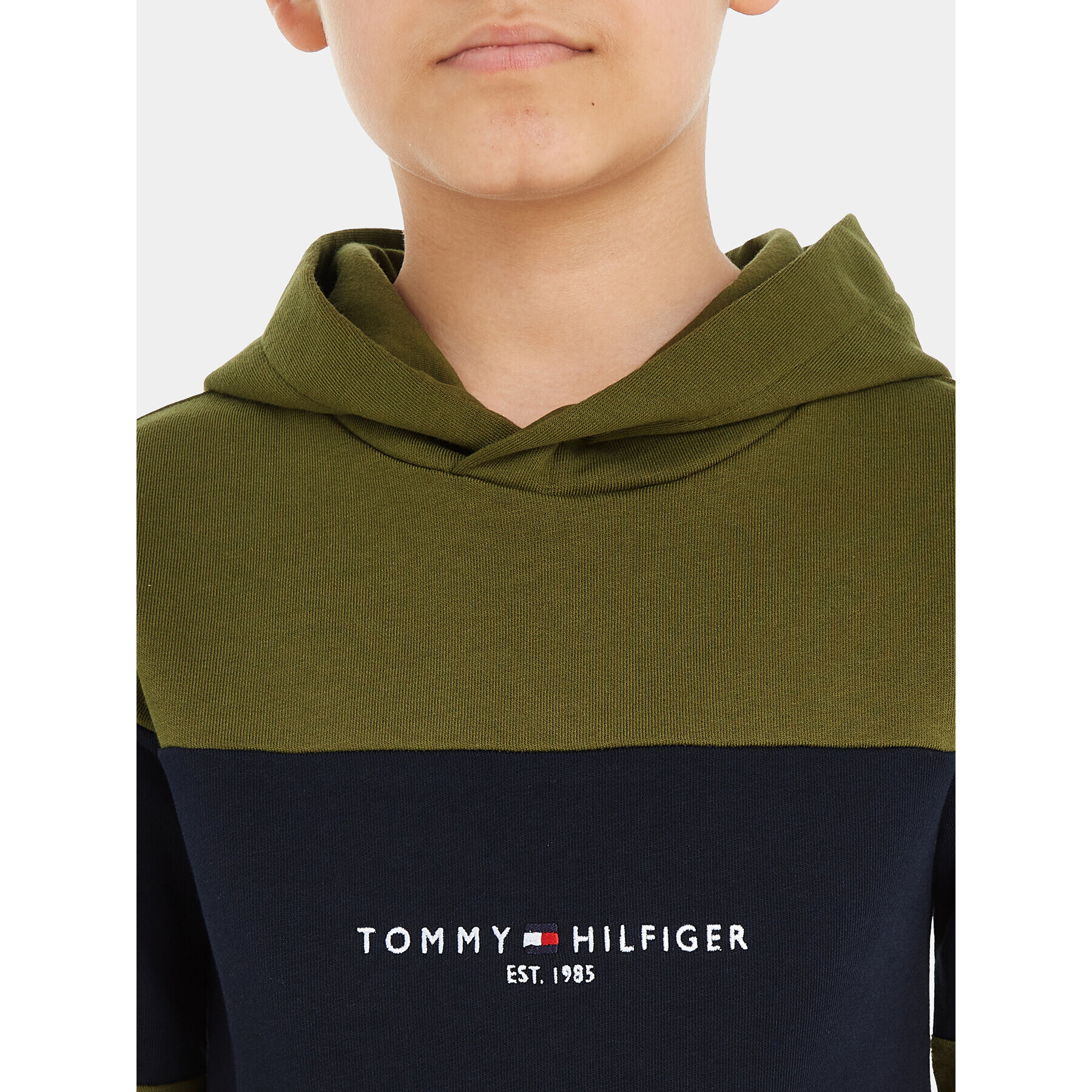 Tommy Hilfiger Mikina Essential Colorblock KB0KB08385 S Zelená Regular Fit - Pepit.cz