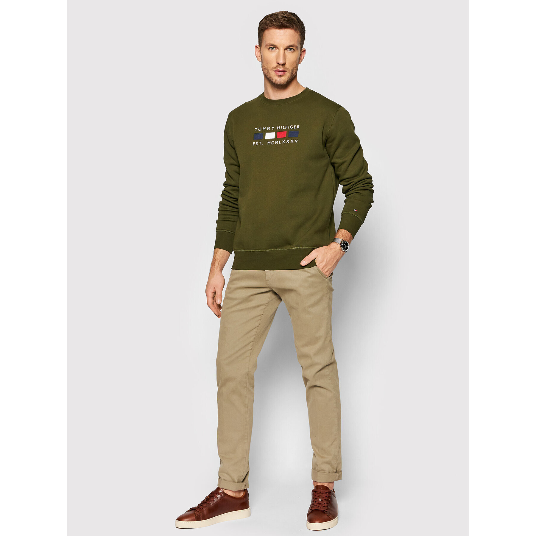 Tommy Hilfiger Mikina Four Flags MW0MW20133 Zelená Regular Fit - Pepit.cz