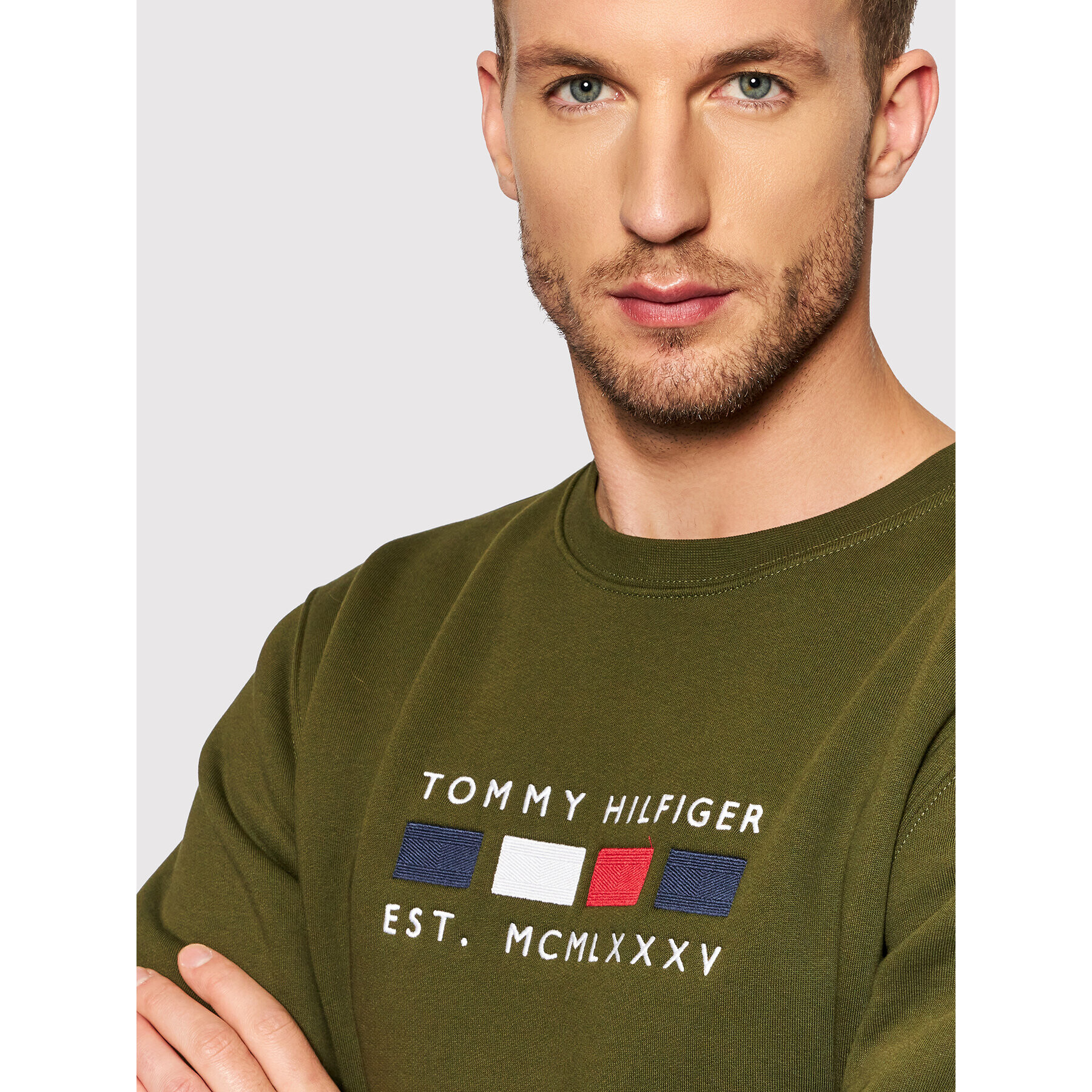 Tommy Hilfiger Mikina Four Flags MW0MW20133 Zelená Regular Fit - Pepit.cz