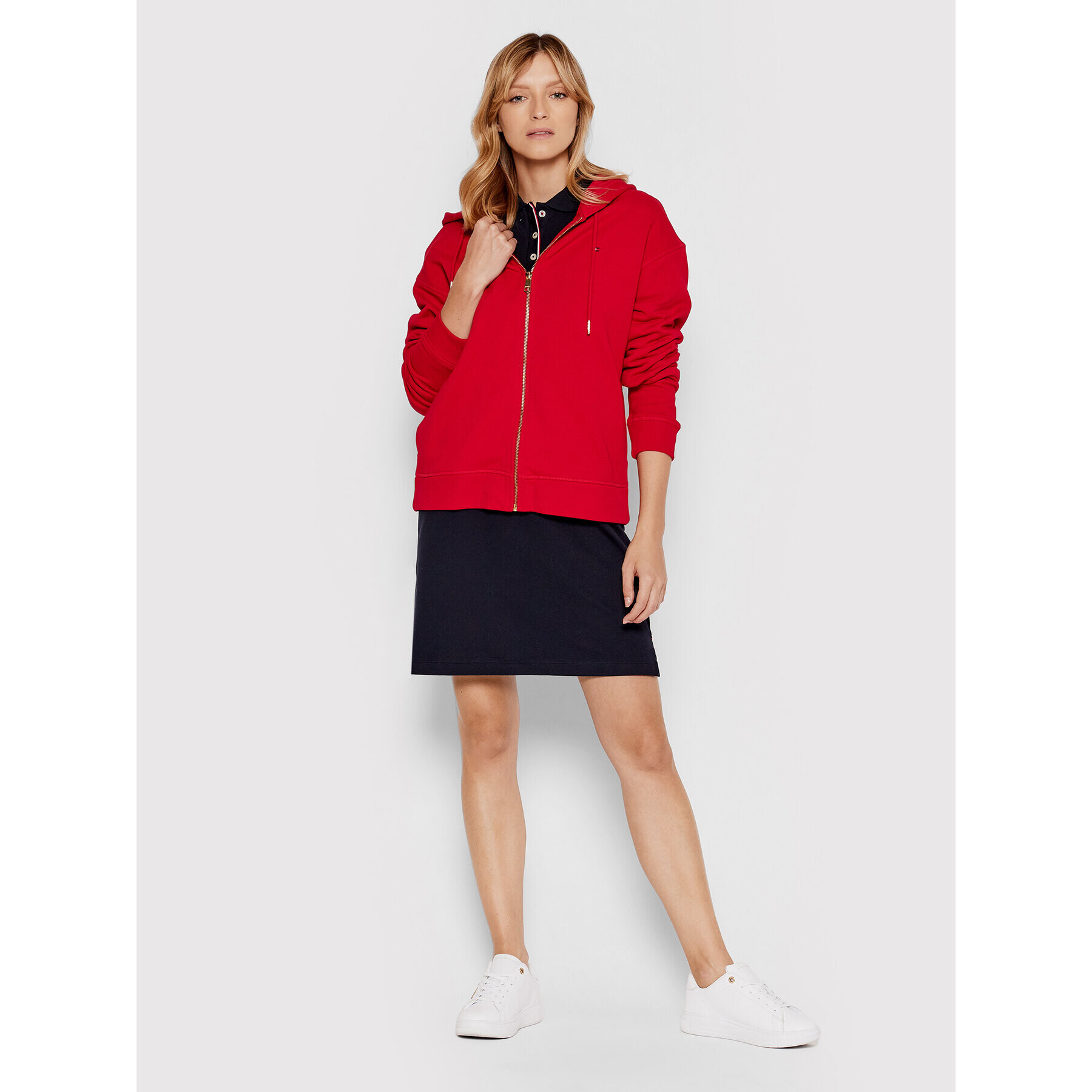 Tommy Hilfiger Mikina Full Zip WW0WW32304 Červená Relaxed Fit - Pepit.cz