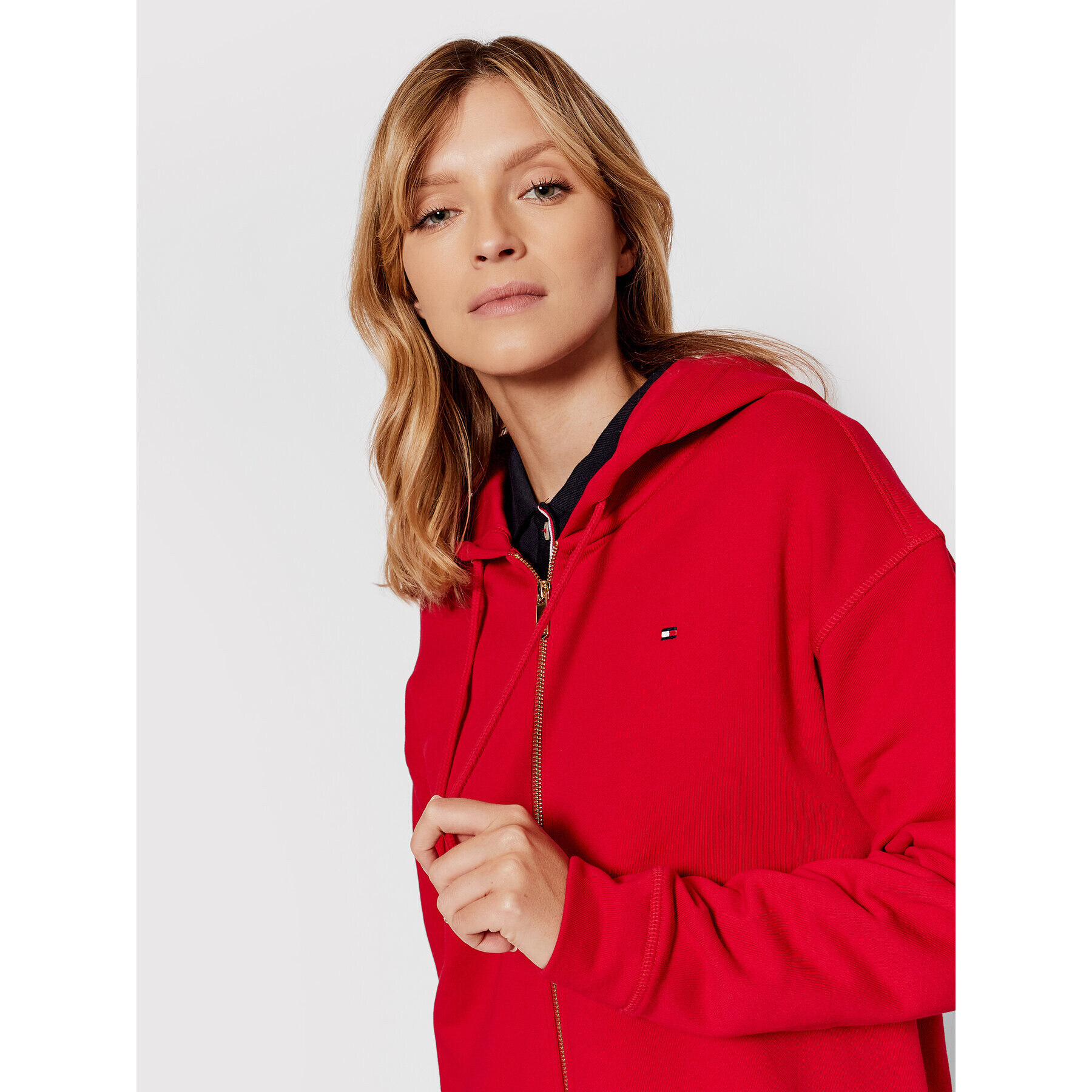 Tommy Hilfiger Mikina Full Zip WW0WW32304 Červená Relaxed Fit - Pepit.cz