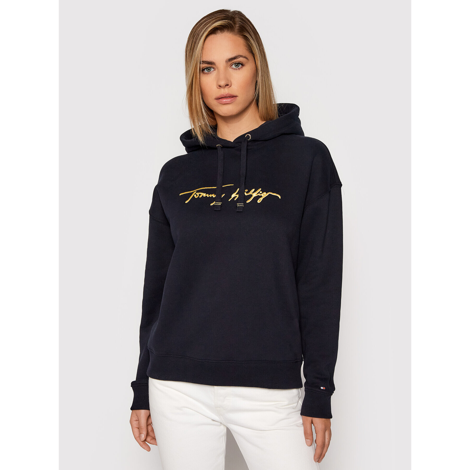 Tommy Hilfiger Mikina Gold Script WW0WW29888 Tmavomodrá Relaxed Fit - Pepit.cz