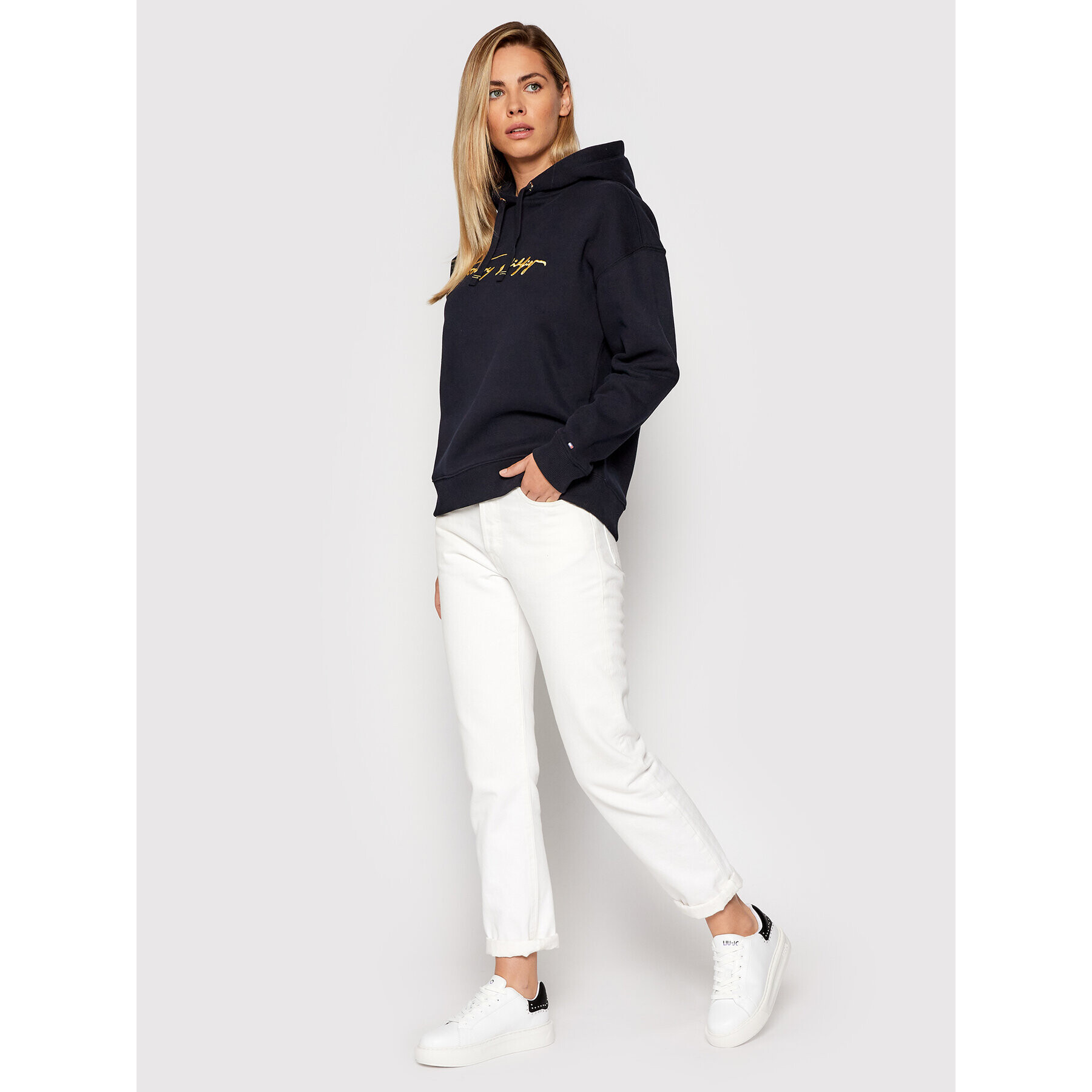 Tommy Hilfiger Mikina Gold Script WW0WW29888 Tmavomodrá Relaxed Fit - Pepit.cz