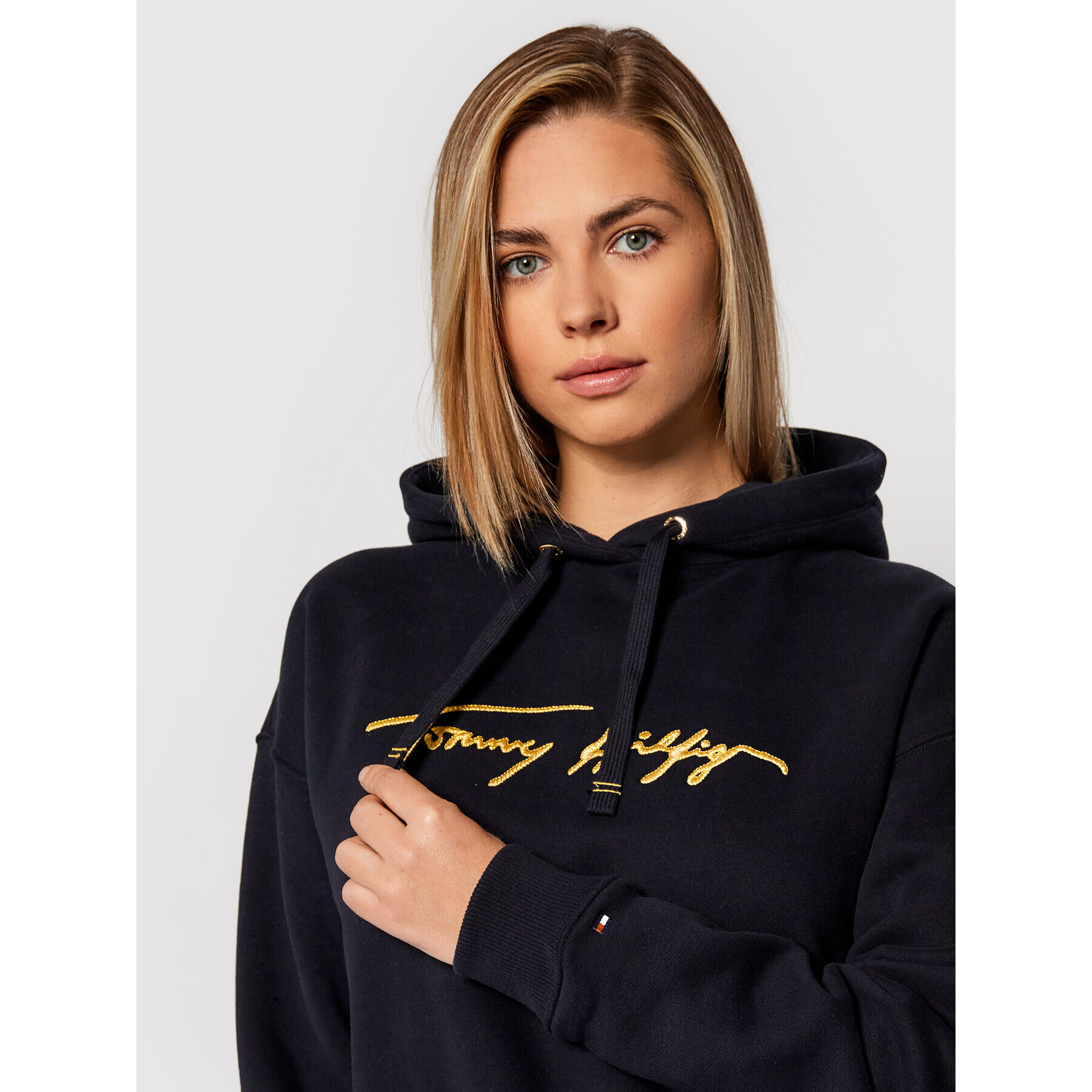 Tommy Hilfiger Mikina Gold Script WW0WW29888 Tmavomodrá Relaxed Fit - Pepit.cz