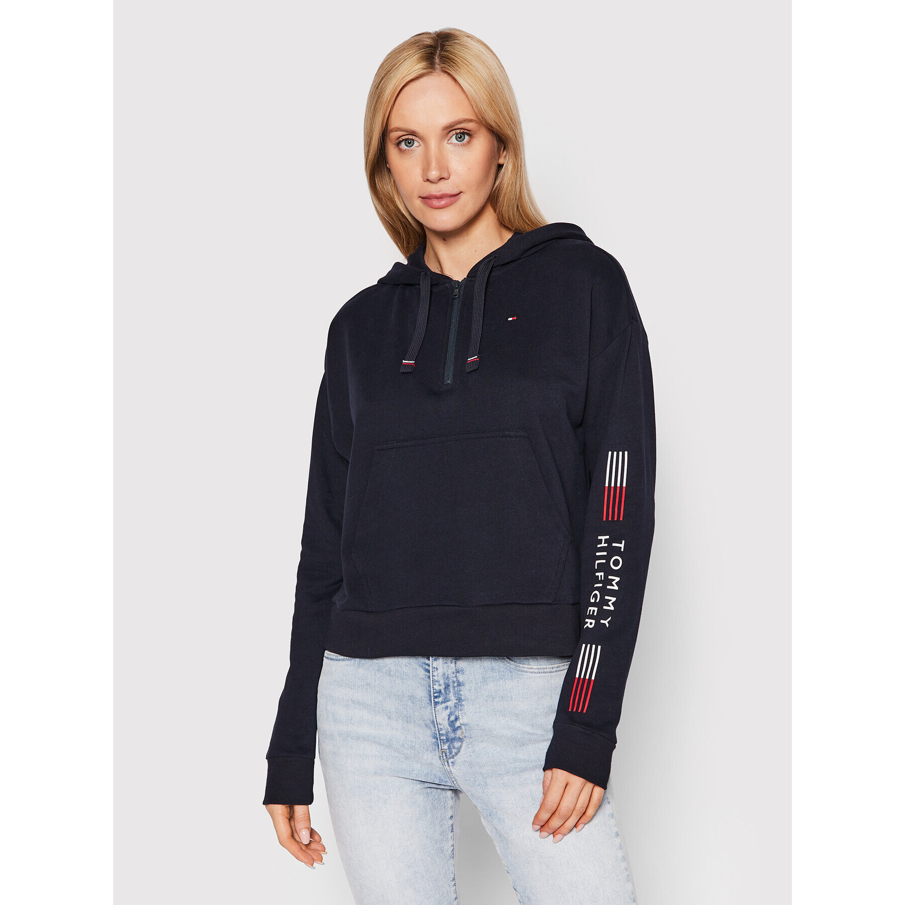 Tommy Hilfiger Mikina Half Zip UW0UW03587 Tmavomodrá Regular Fit - Pepit.cz