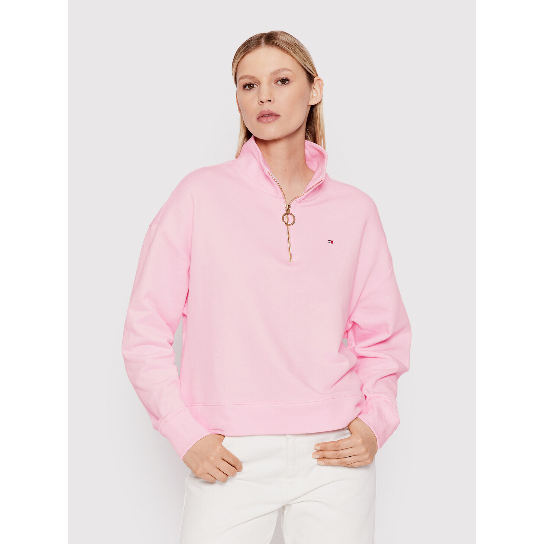 Tommy Hilfiger Mikina Half-Zip WW0WW33912 Růžová Relaxed Fit - Pepit.cz