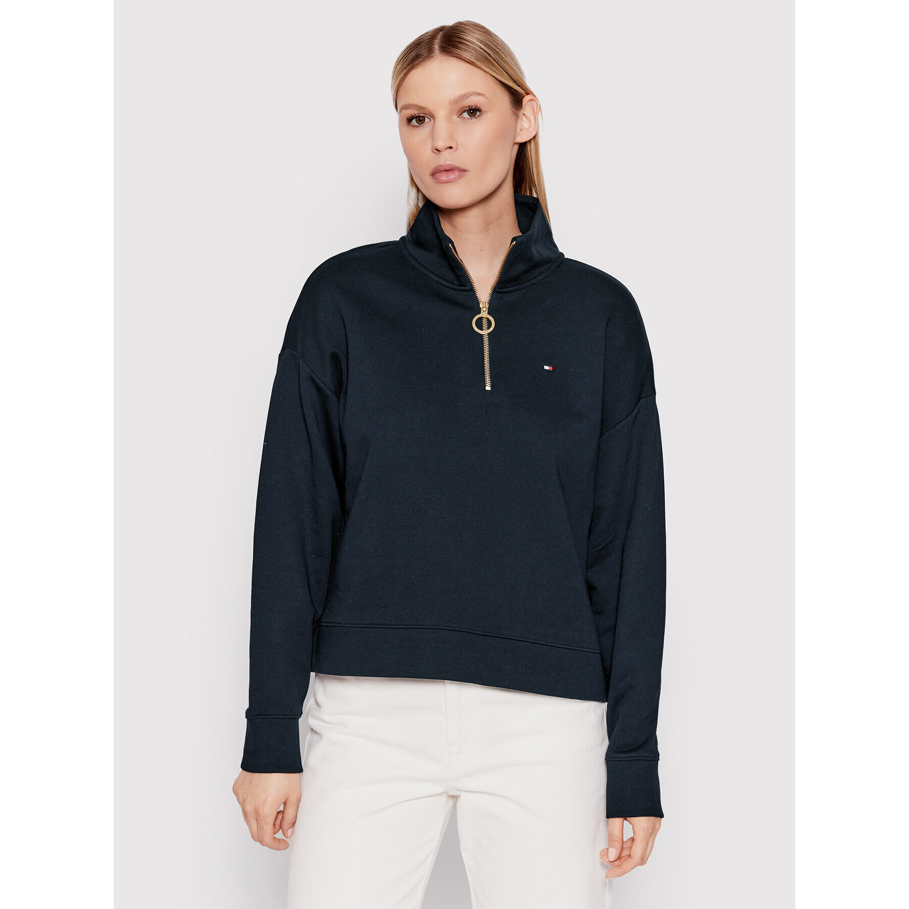 Tommy Hilfiger Mikina Half-Zip WW0WW33912 Tmavomodrá Relaxed Fit - Pepit.cz