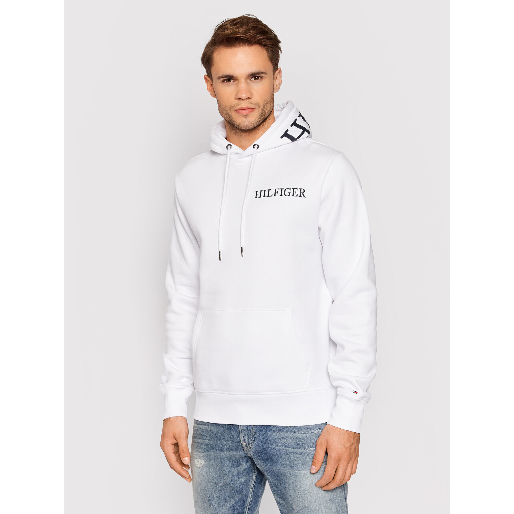 Tommy Hilfiger Mikina Hilfiger Logo Hoody MW0MW21424 Bílá Regular Fit - Pepit.cz