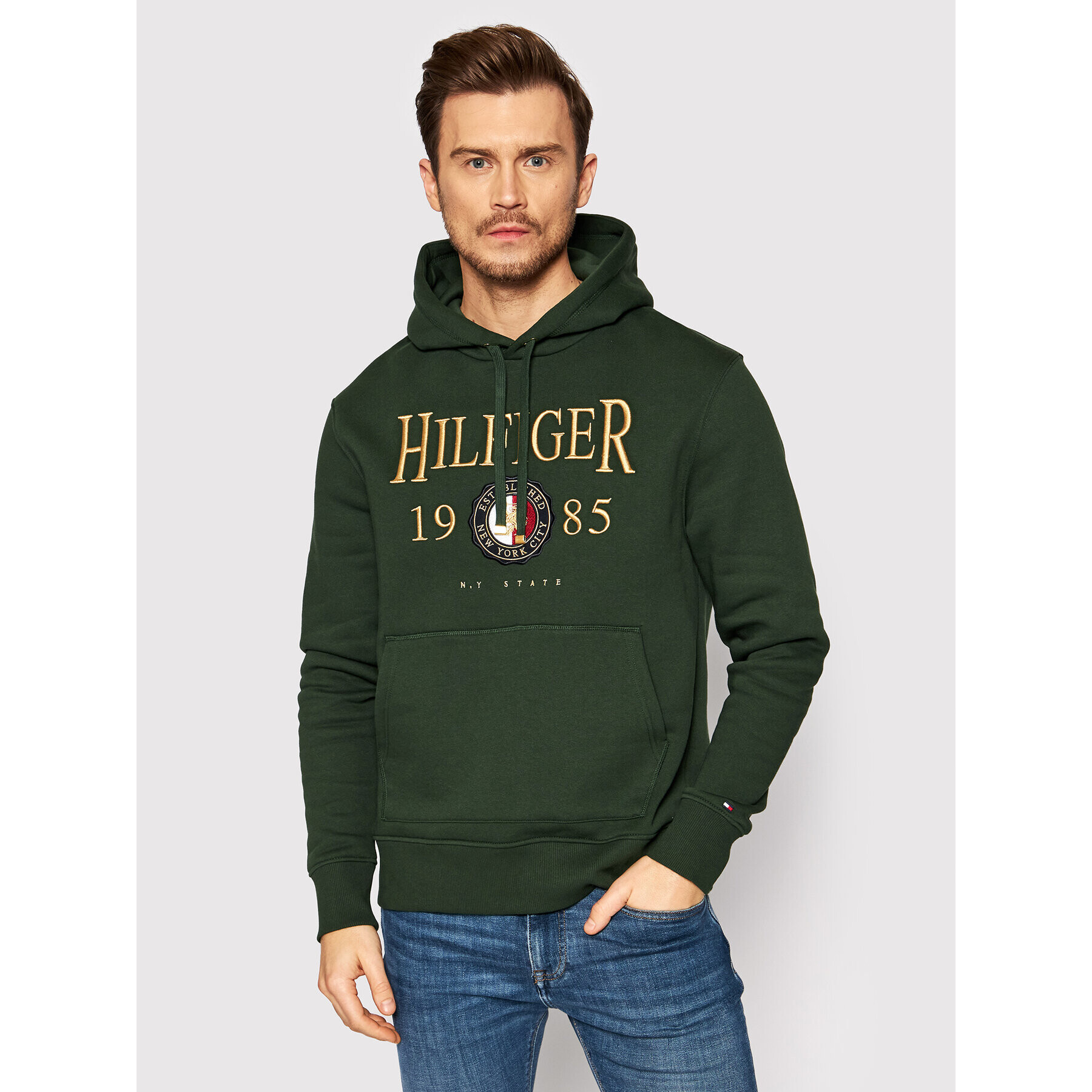 Tommy Hilfiger Mikina Icon Crest MW0MW22124 Zelená Relaxed Fit - Pepit.cz