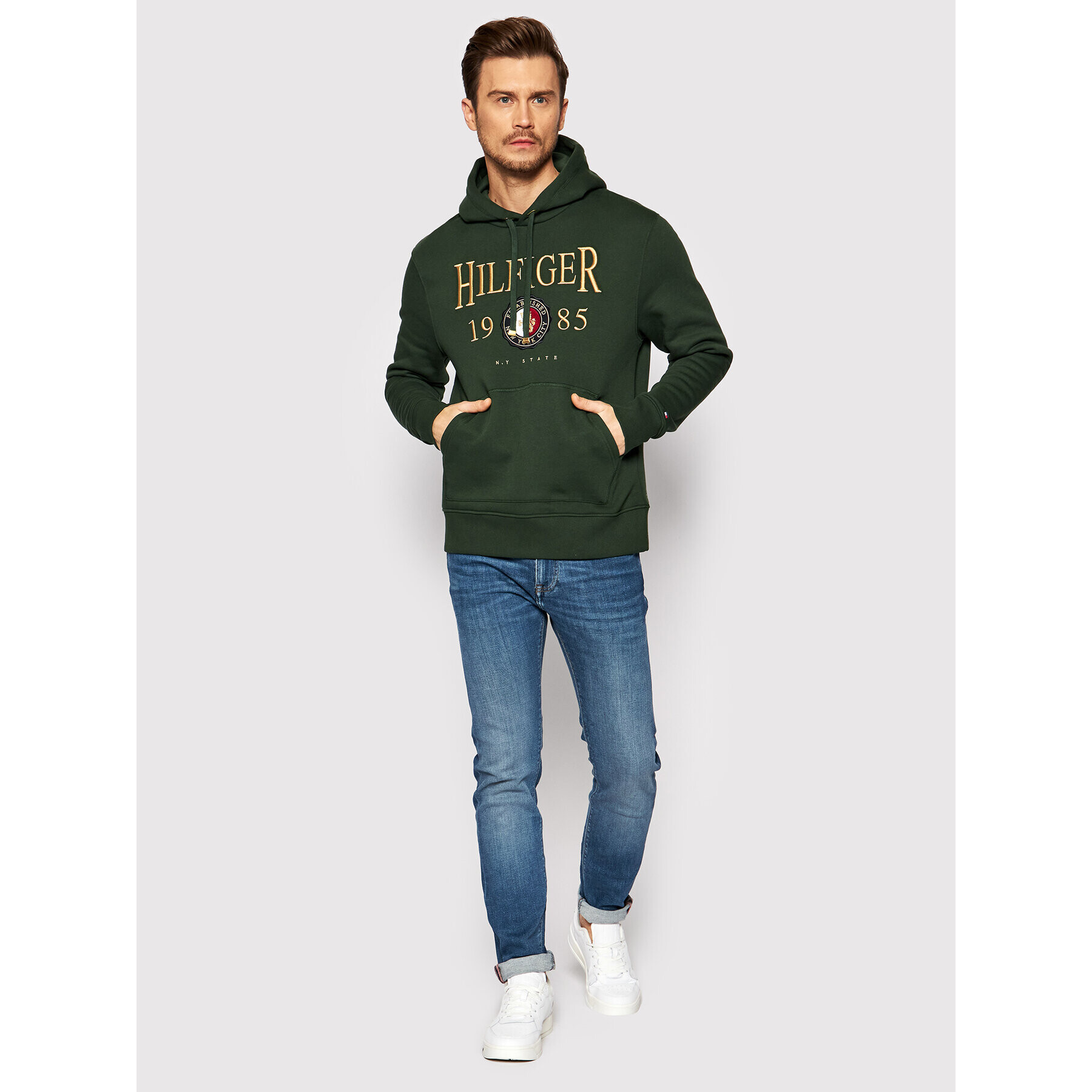 Tommy Hilfiger Mikina Icon Crest MW0MW22124 Zelená Relaxed Fit - Pepit.cz