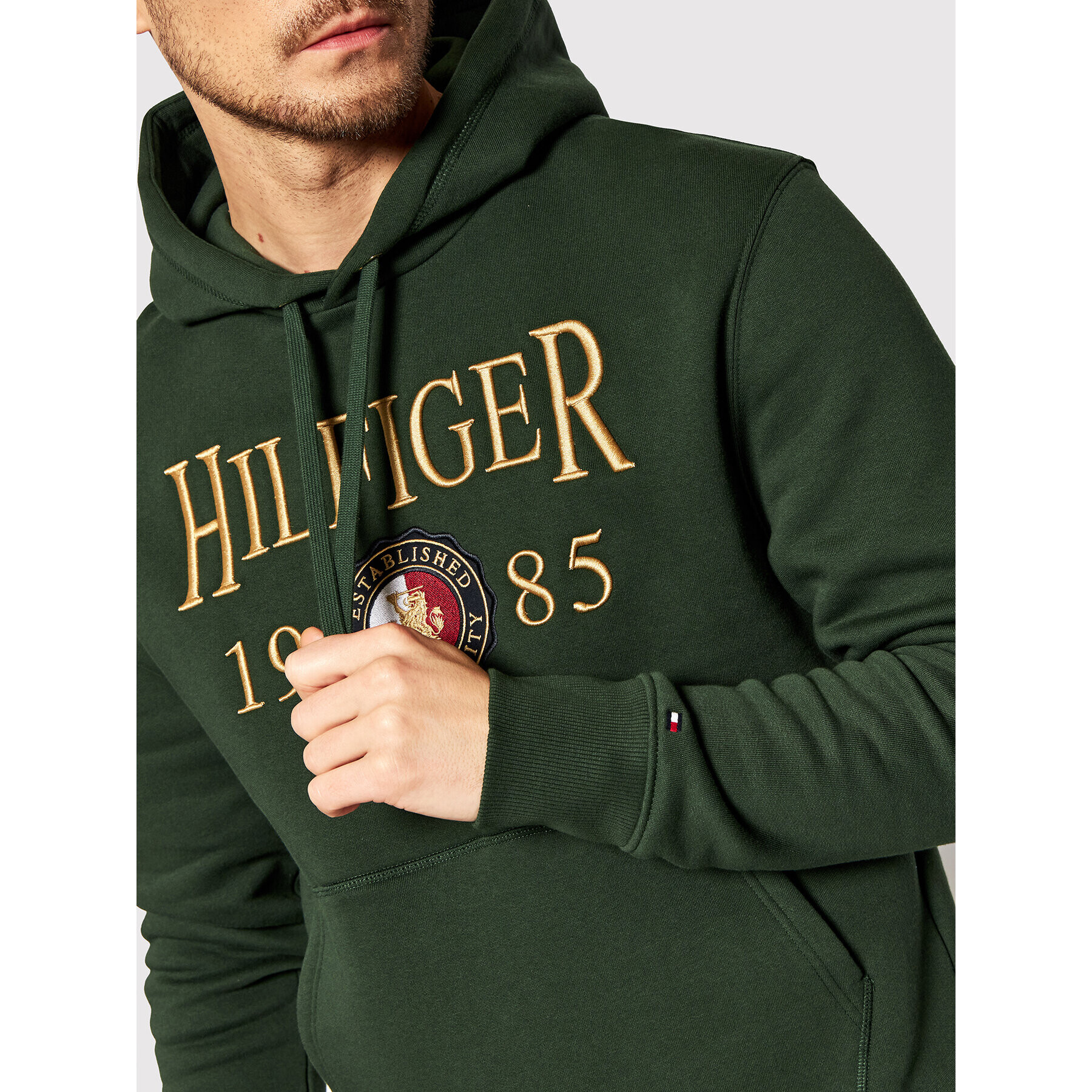 Tommy Hilfiger Mikina Icon Crest MW0MW22124 Zelená Relaxed Fit - Pepit.cz