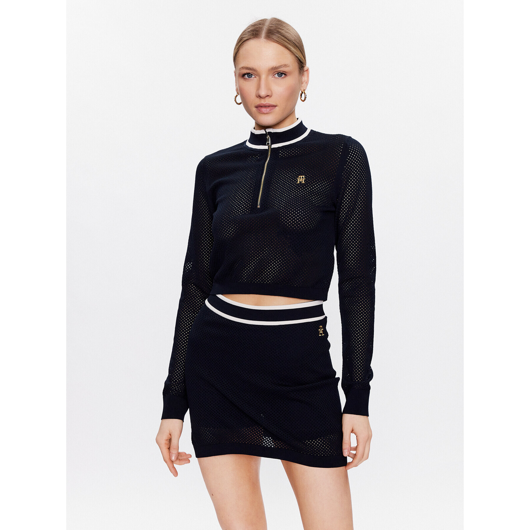 Tommy Hilfiger Mikina Imd Slim Cropped Mesh S10S101683 Tmavomodrá Cropped Fit - Pepit.cz