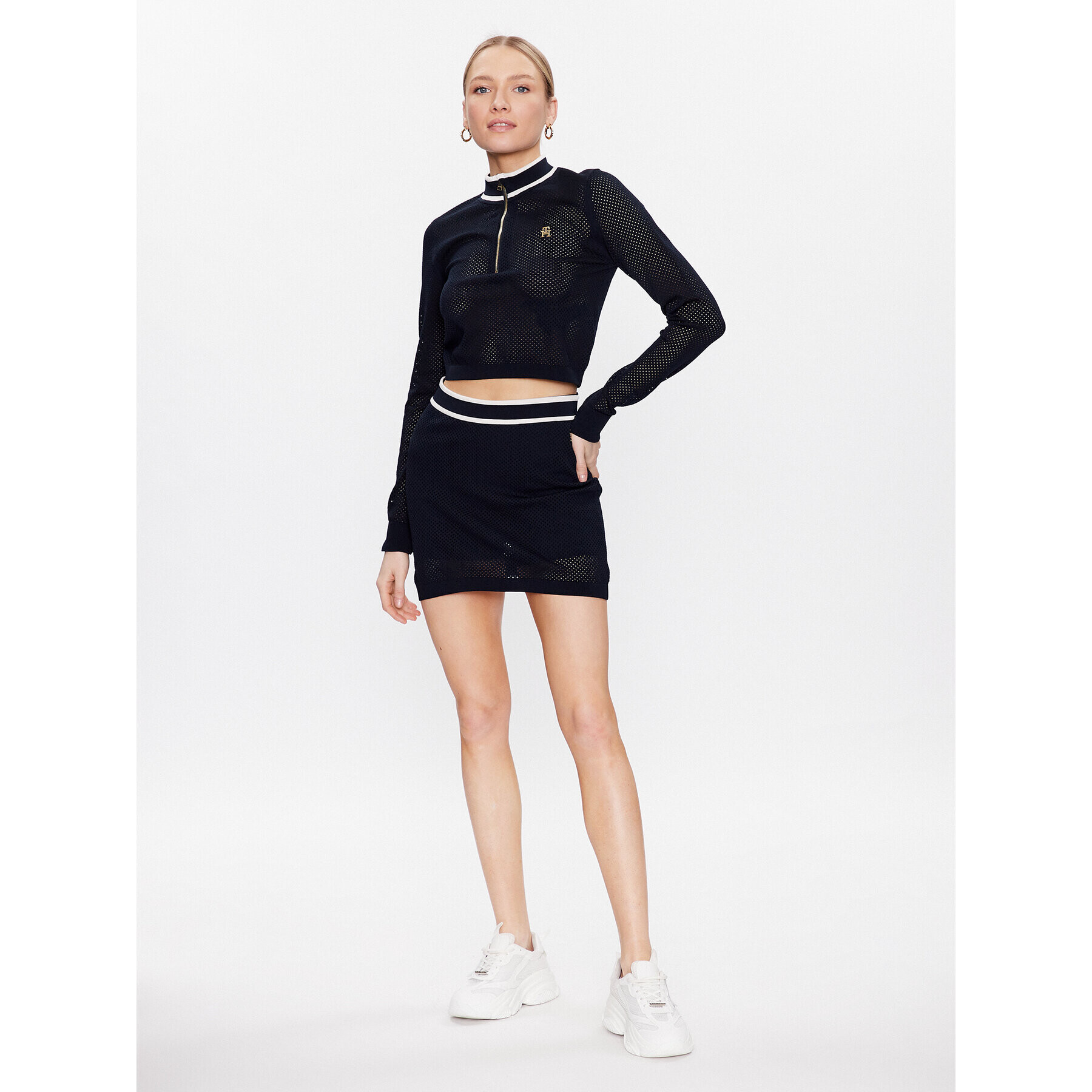 Tommy Hilfiger Mikina Imd Slim Cropped Mesh S10S101683 Tmavomodrá Cropped Fit - Pepit.cz