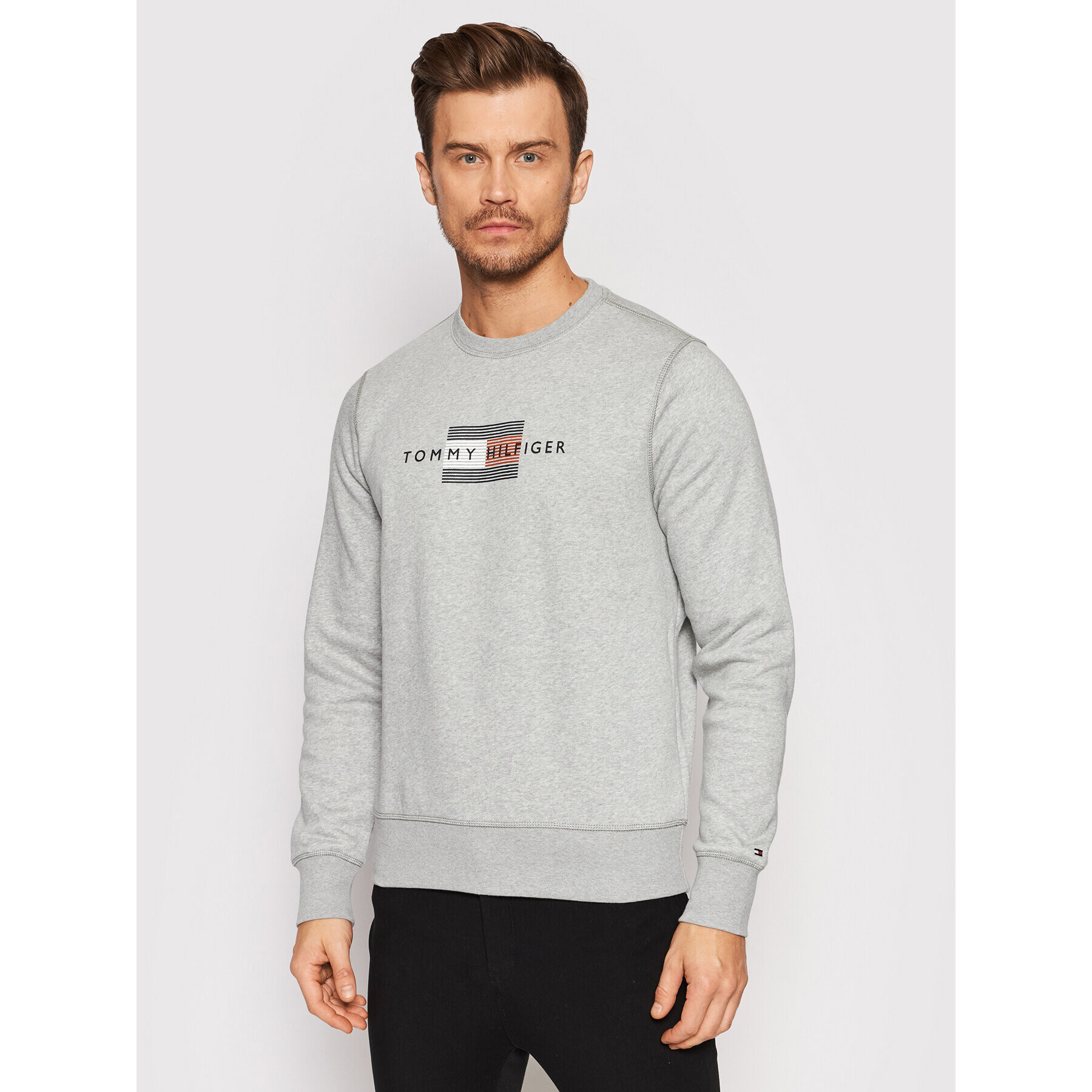 Tommy Hilfiger Mikina Lines Crewneck MW0MW20118 Šedá Regular Fit - Pepit.cz