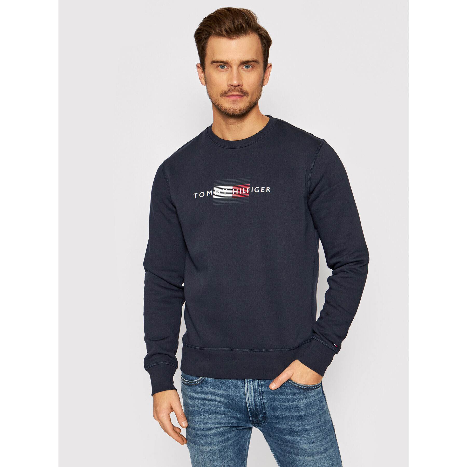 Tommy Hilfiger Mikina Lines MW0MW20118 Tmavomodrá Regular Fit - Pepit.cz