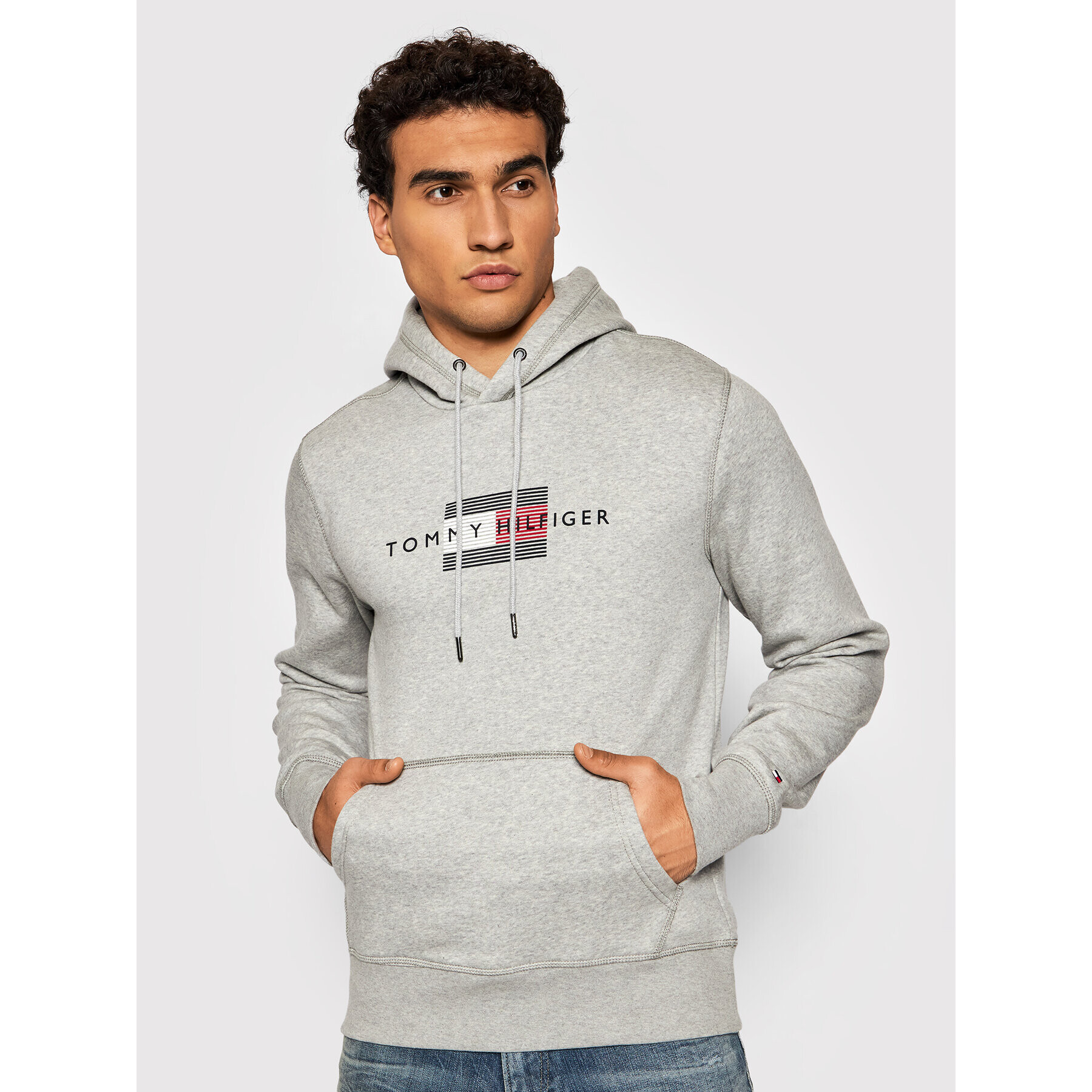 Tommy Hilfiger Mikina Lines MW0MW20952 Šedá Regular Fit - Pepit.cz