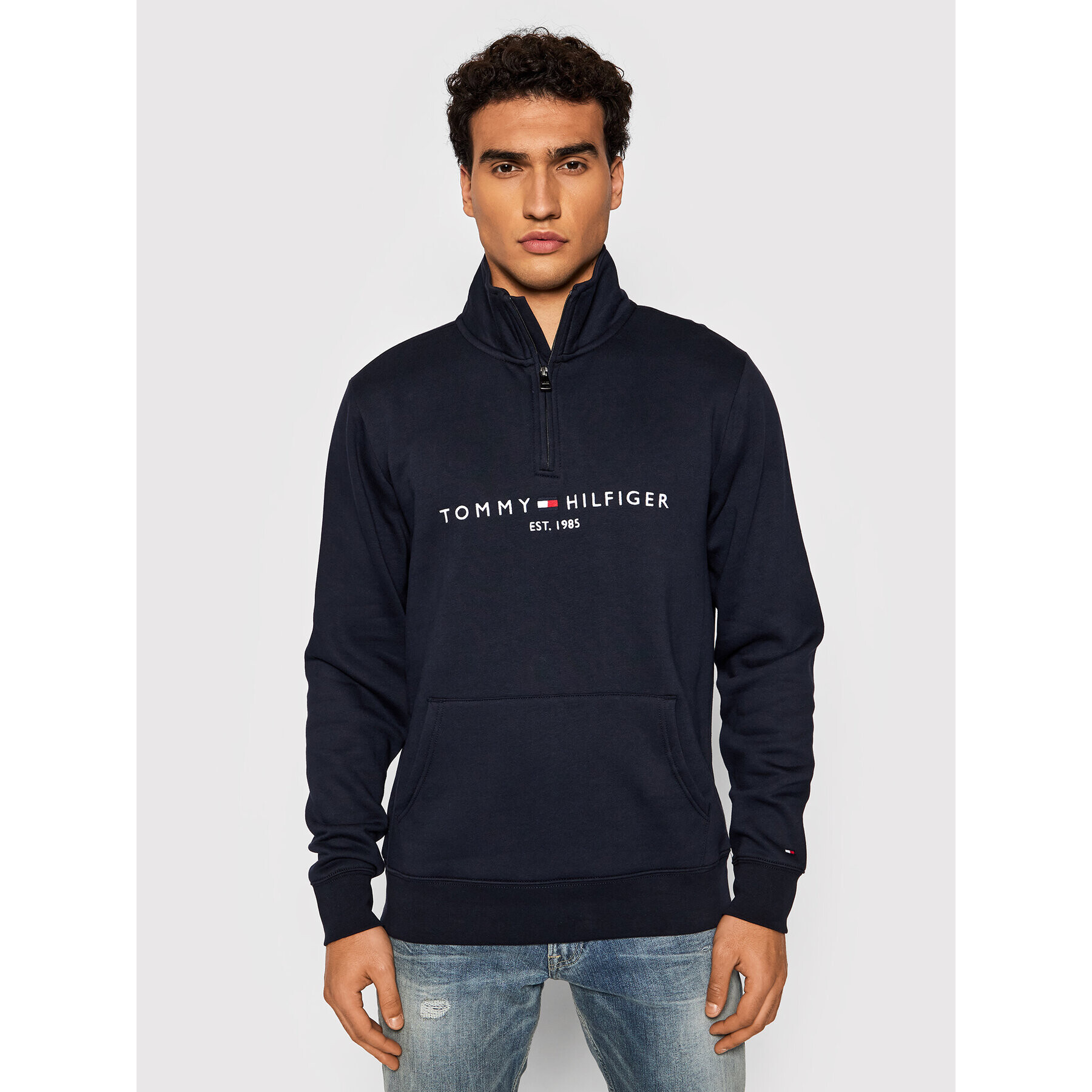 Tommy Hilfiger Mikina Logo Mockneck MW0MW20954 Tmavomodrá Regular Fit - Pepit.cz