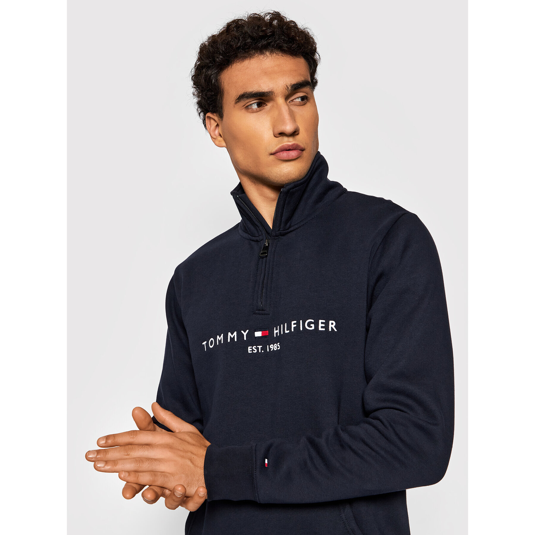 Tommy Hilfiger Mikina Logo Mockneck MW0MW20954 Tmavomodrá Regular Fit - Pepit.cz