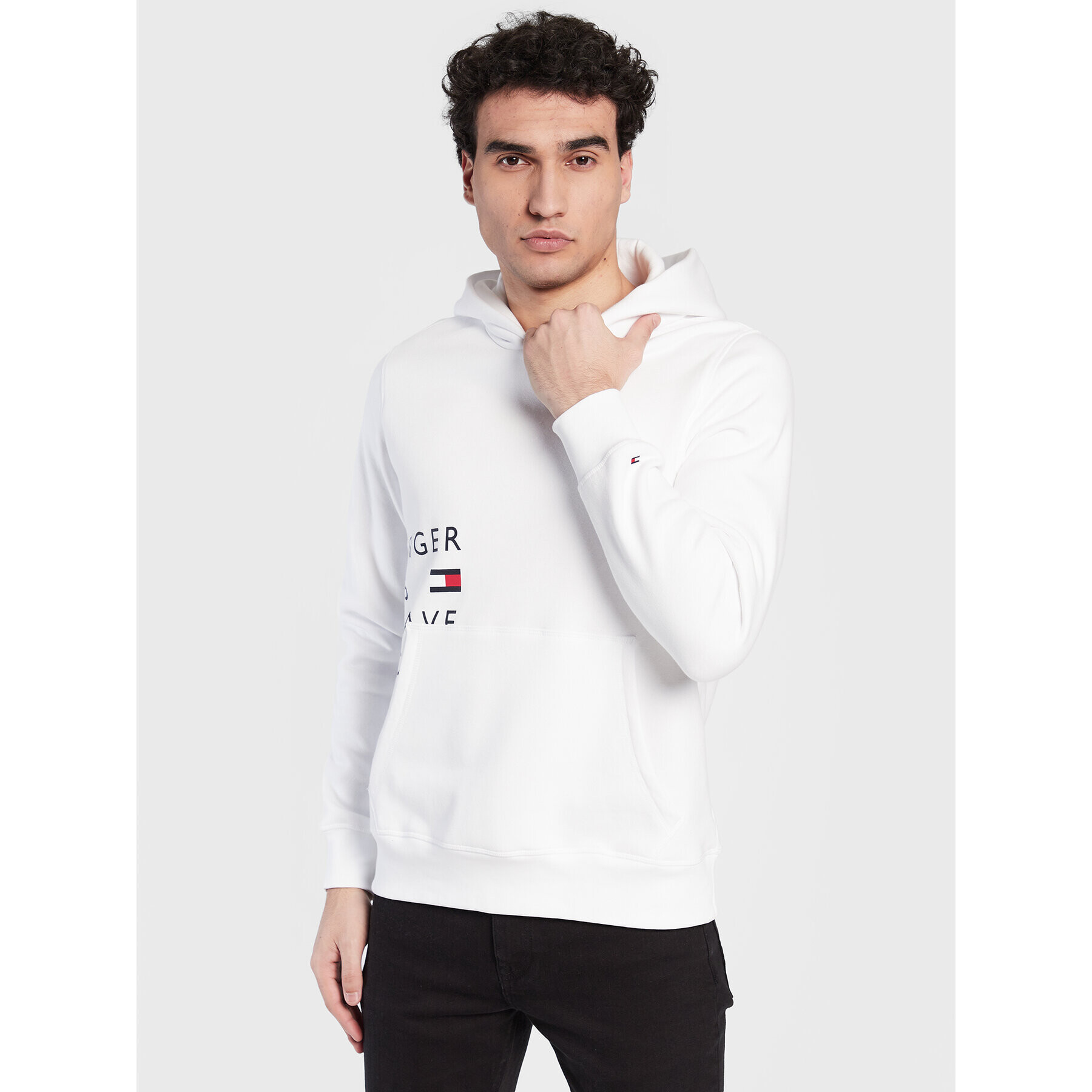 Tommy Hilfiger Mikina Off Placement Text MW0MW29303 Bílá Regular Fit - Pepit.cz