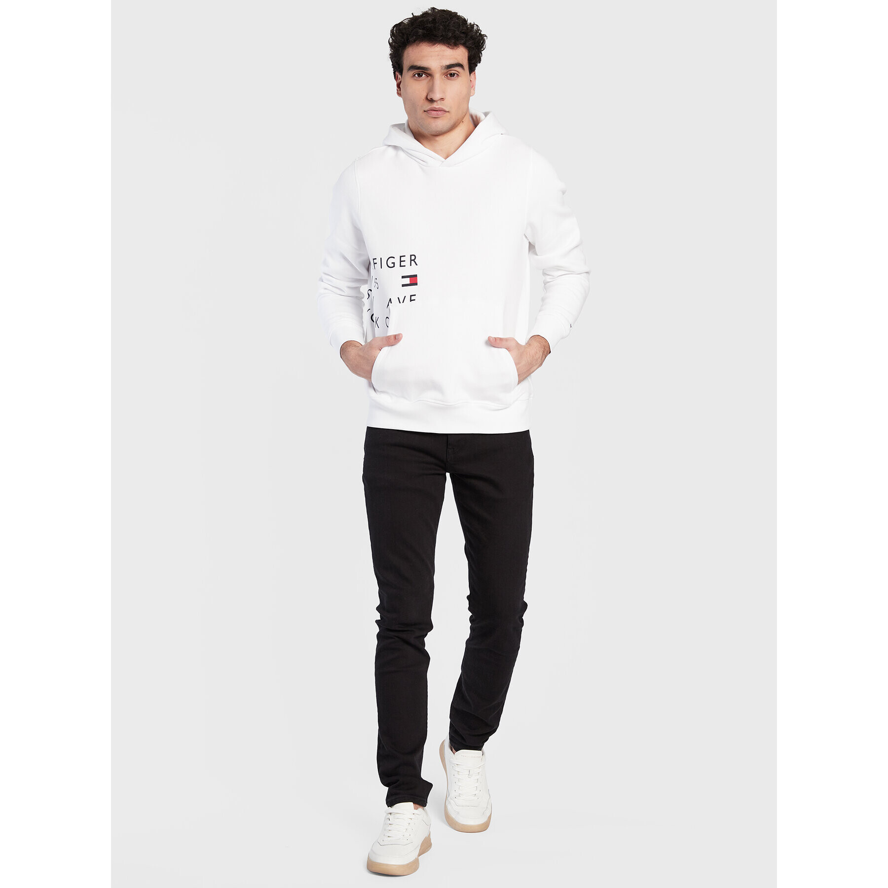 Tommy Hilfiger Mikina Off Placement Text MW0MW29303 Bílá Regular Fit - Pepit.cz