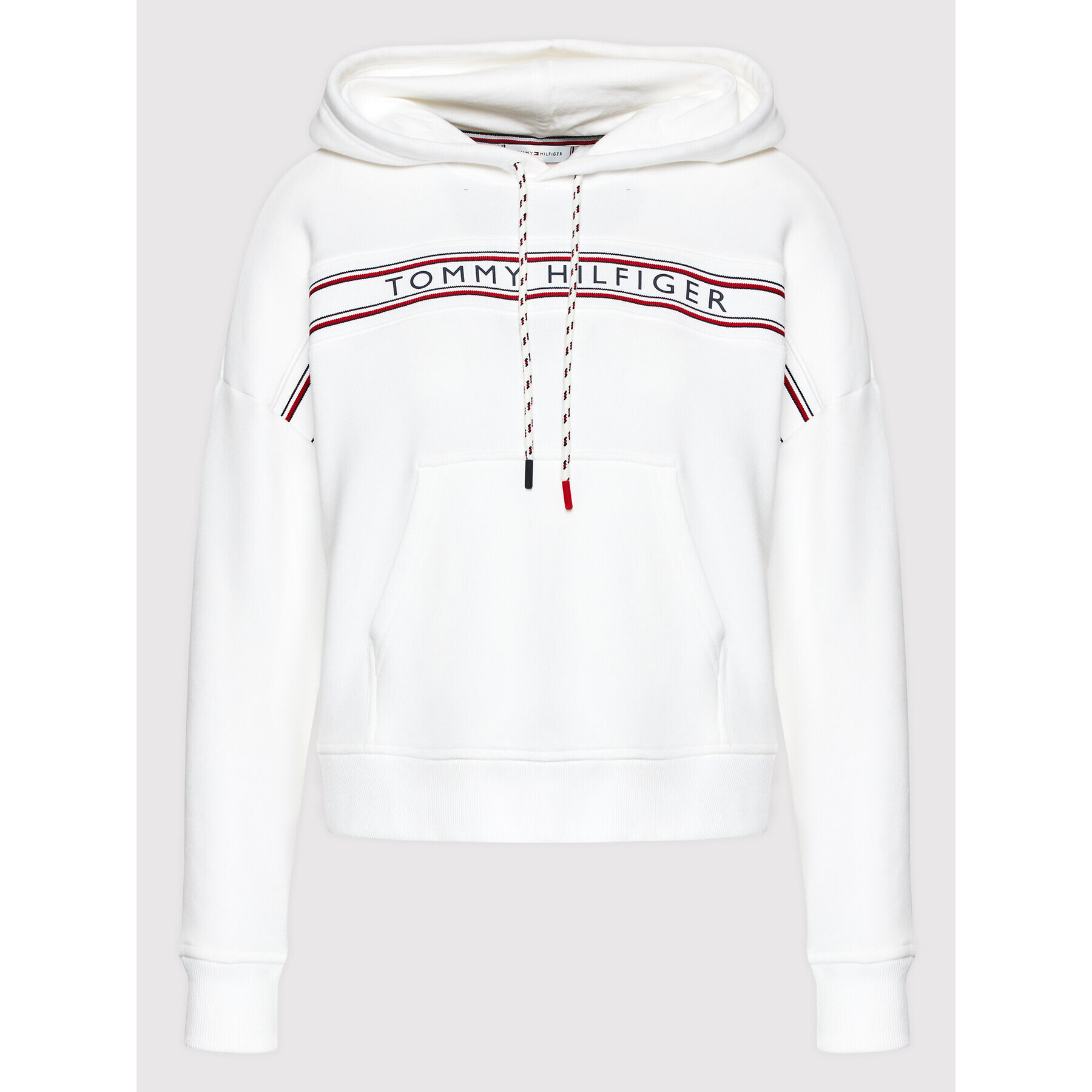 Tommy Hilfiger Mikina Signature Tape Drawstring UW0UW03582 Bílá Regular Fit - Pepit.cz