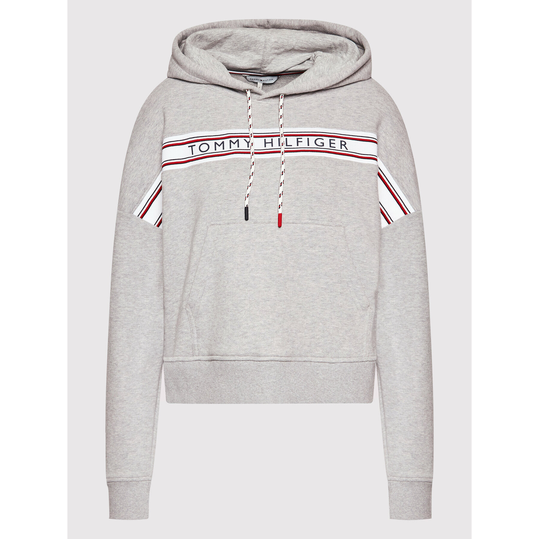 Tommy Hilfiger Mikina Signature Tape Drawstring UW0UW03582 Šedá Regular Fit - Pepit.cz