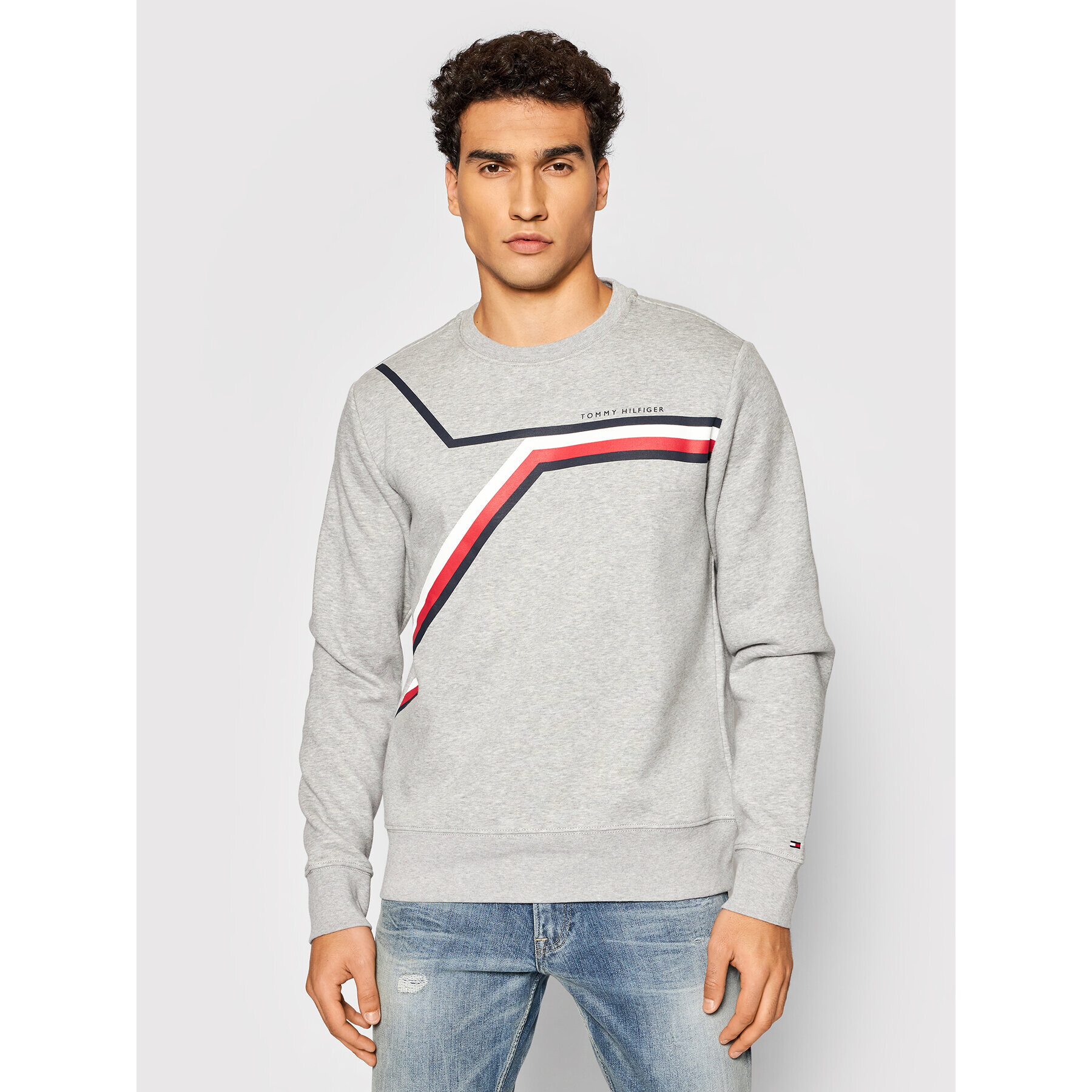 Tommy Hilfiger Mikina Split Corp Stripe Crewneck MW0MW21116 Šedá Regular Fit - Pepit.cz