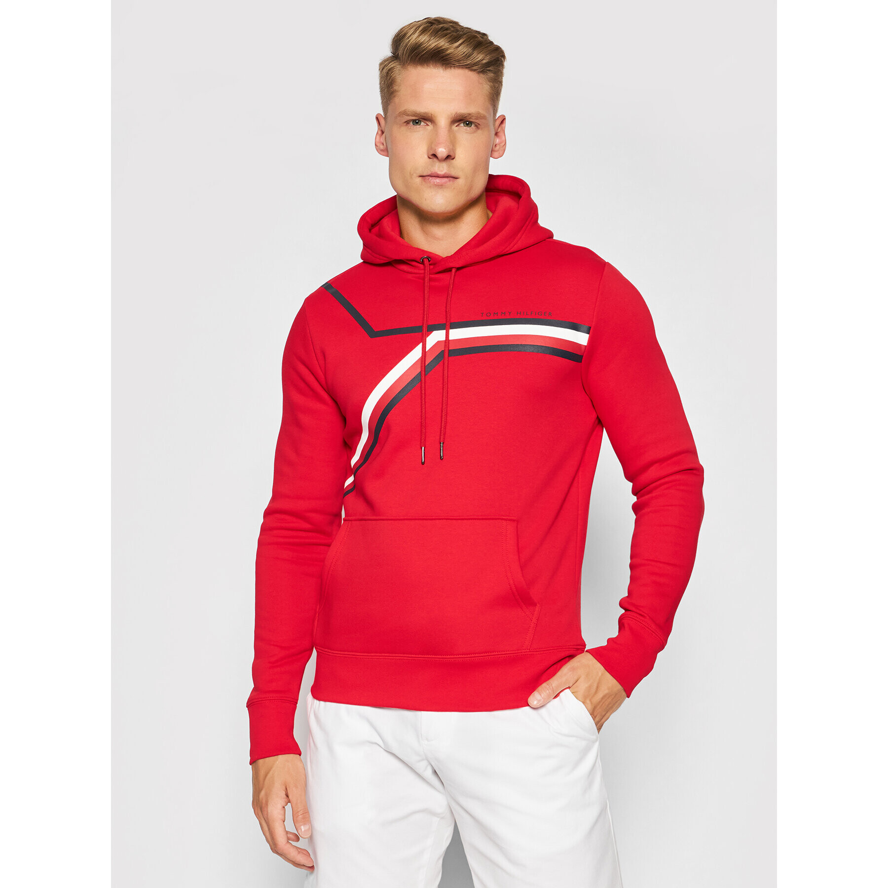 Tommy Hilfiger Mikina Split Corp Stripe Hoody MW0MW21115 Červená Regular Fit - Pepit.cz